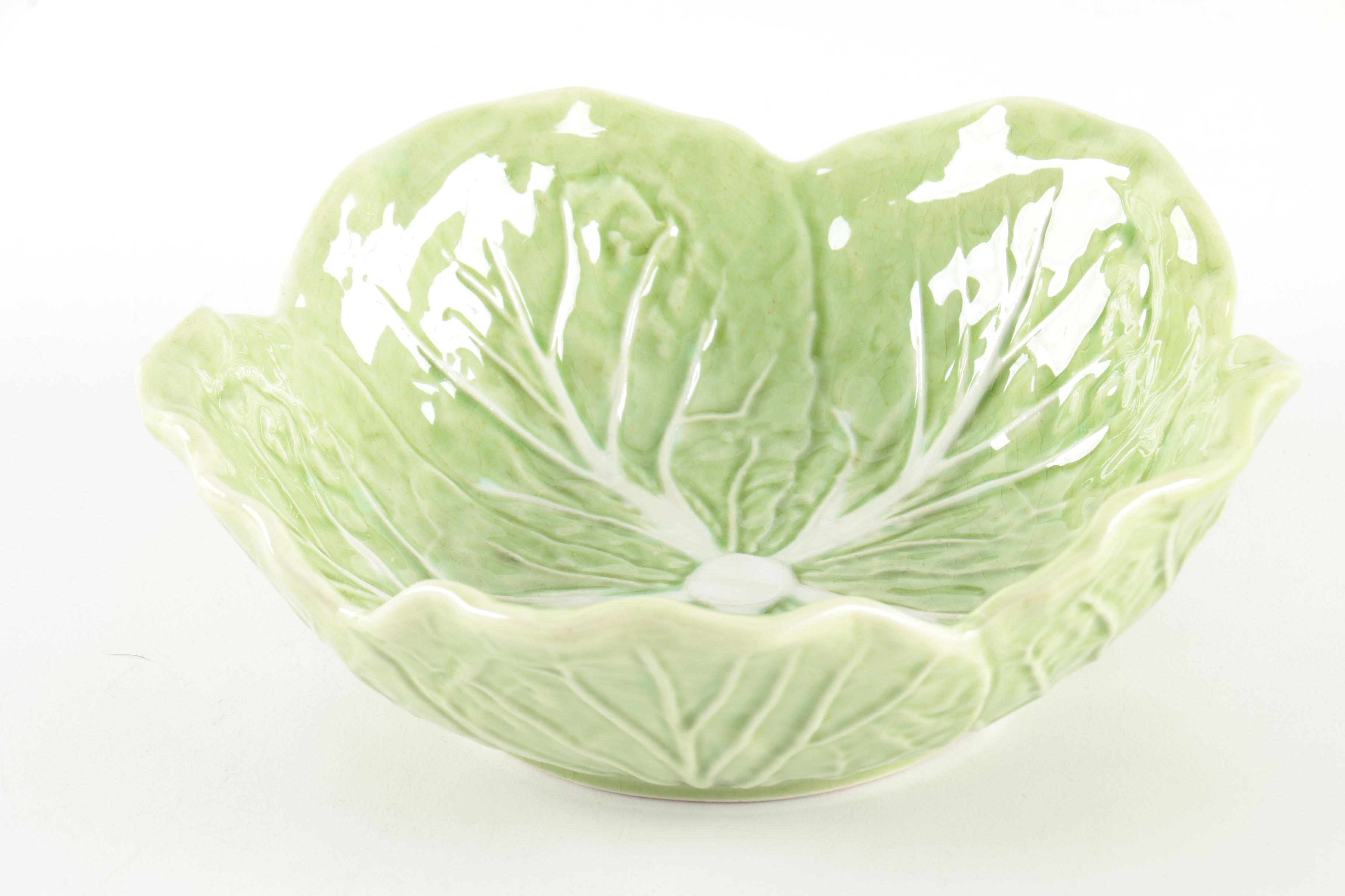 Portuguese Bordallo Pinheiro "Cabbage" Leaf Serving Bowls