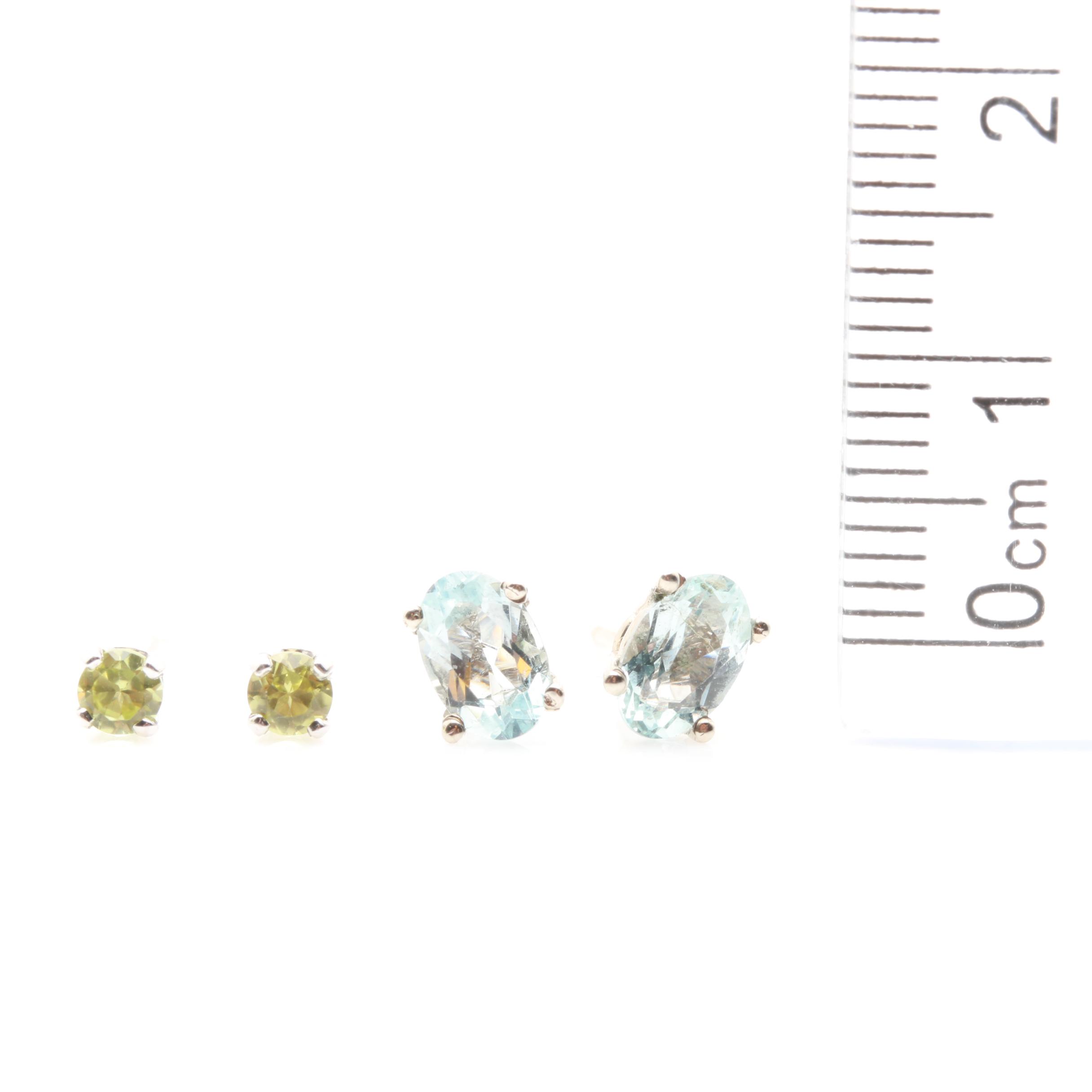 Assorted 14K White Gold Aquamarine and Peridot Stud Earrings