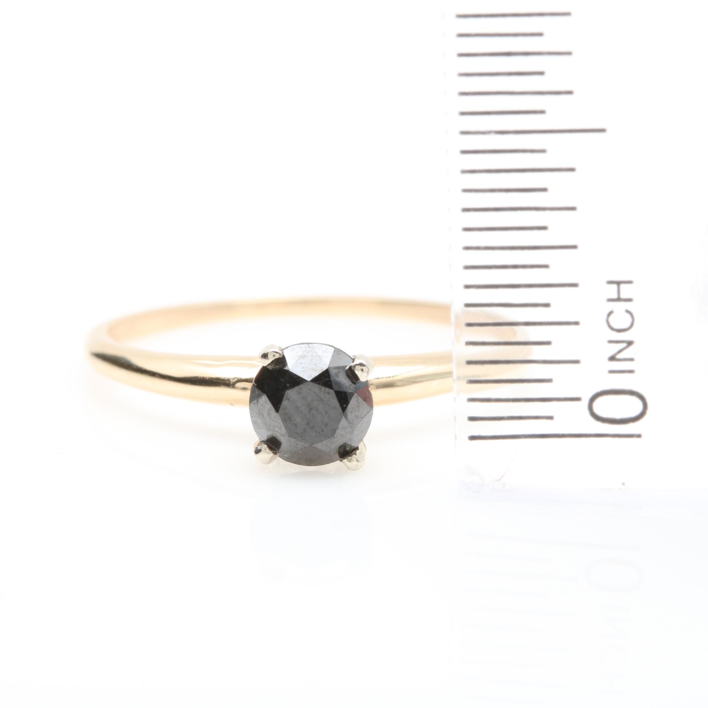 14K Yellow Gold Black Diamond Ring