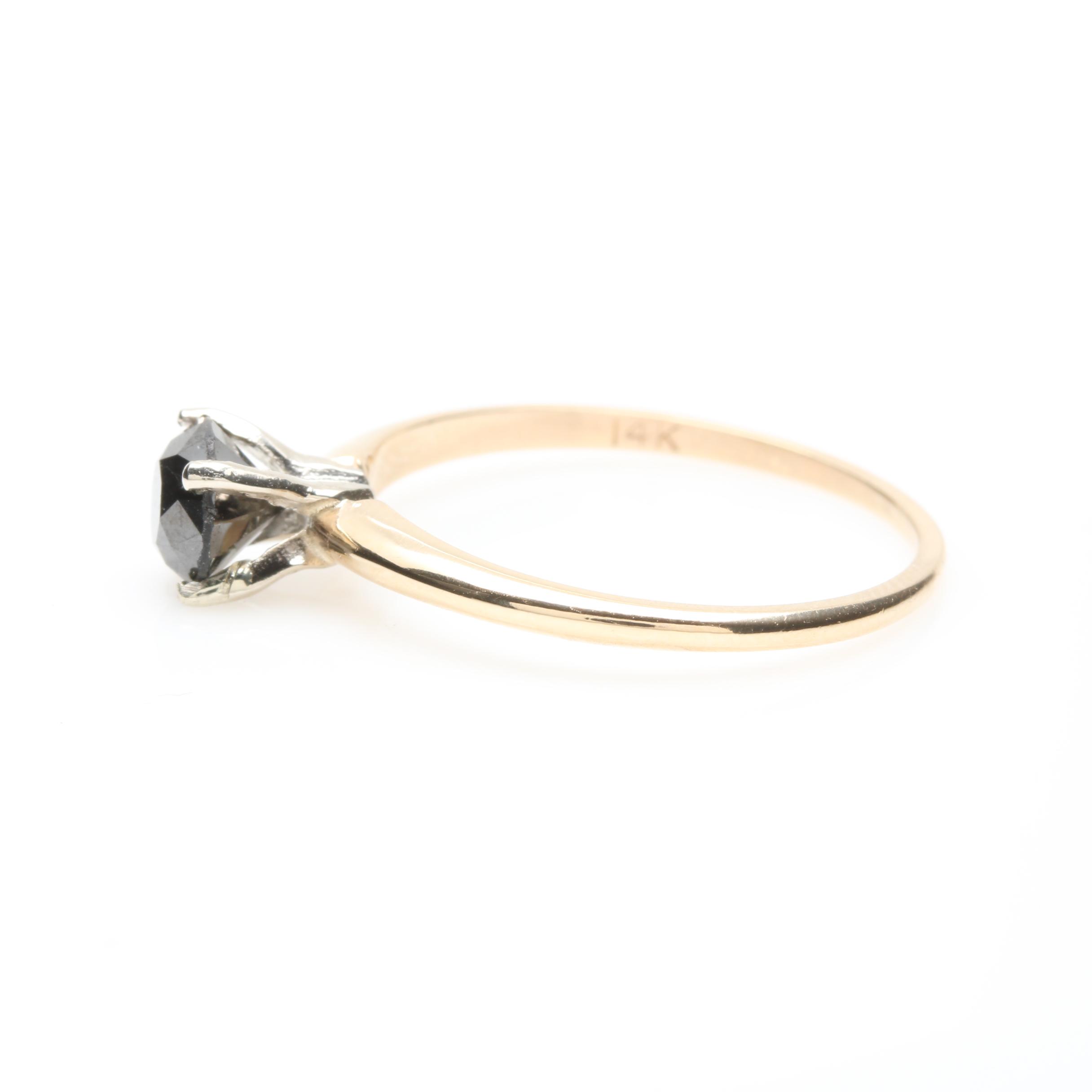 14K Yellow Gold Black Diamond Ring