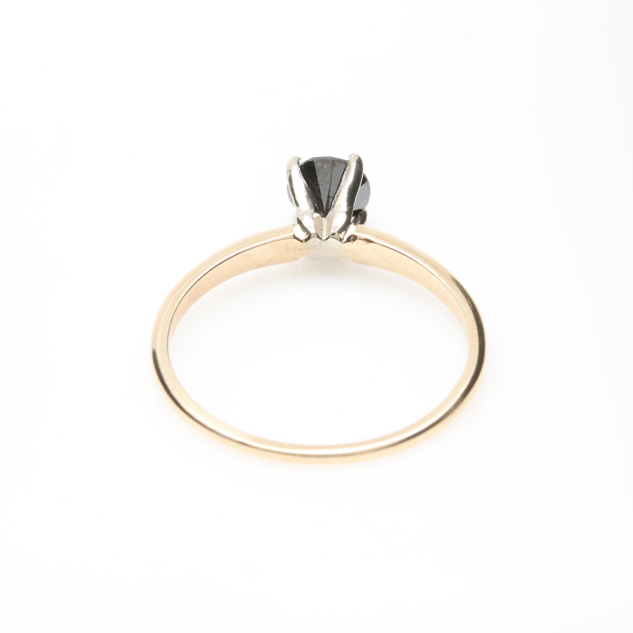 14K Yellow Gold Black Diamond Ring