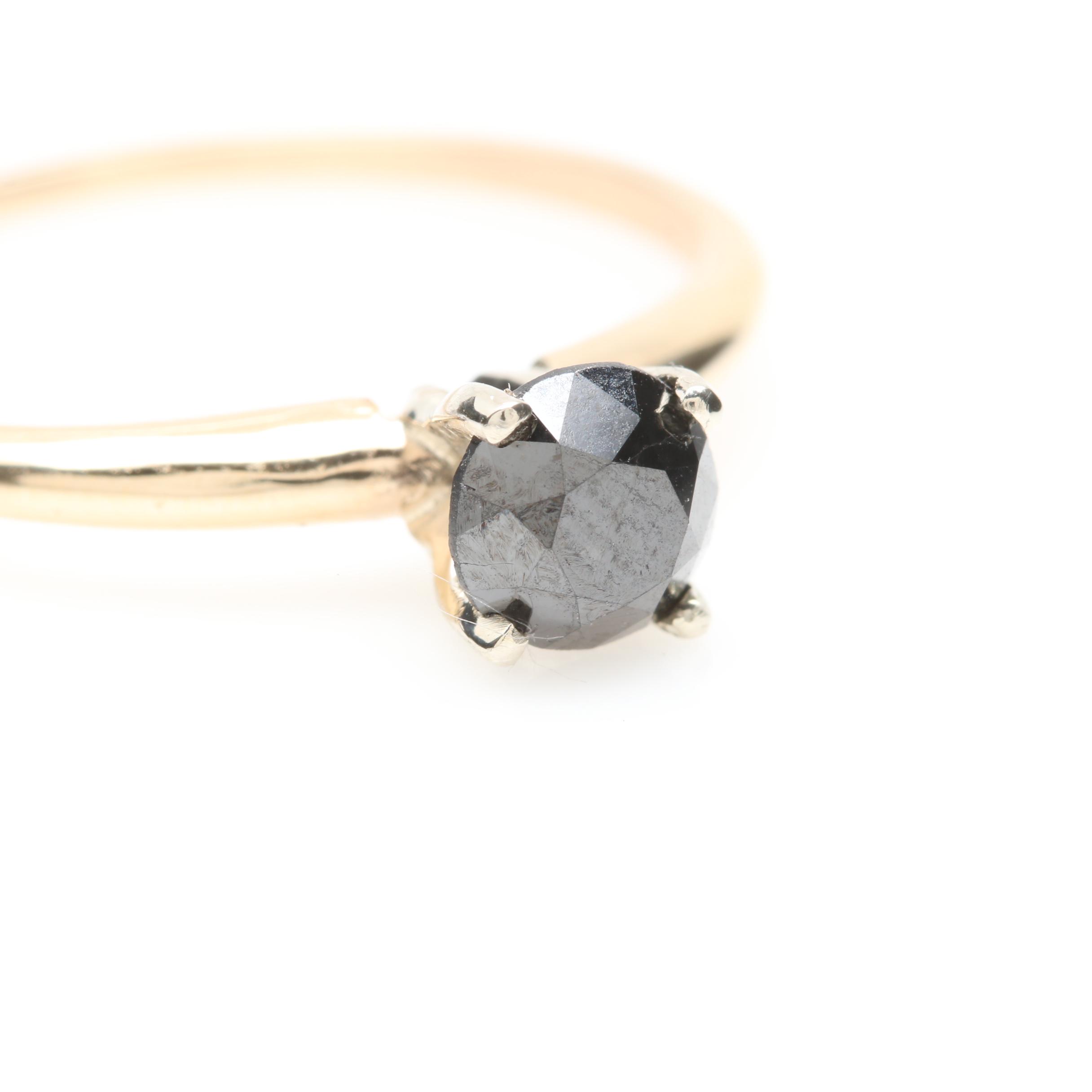 14K Yellow Gold Black Diamond Ring