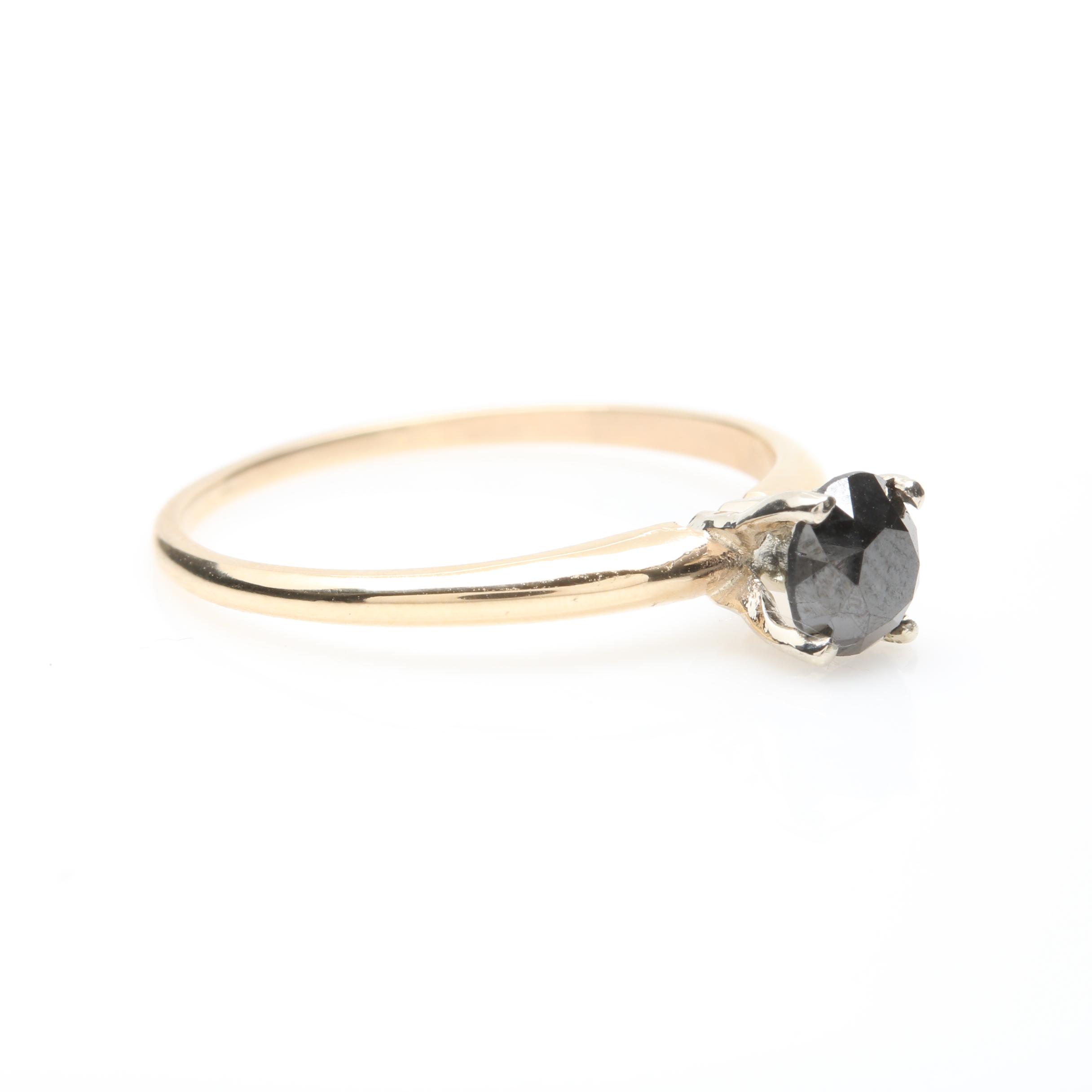 14K Yellow Gold Black Diamond Ring