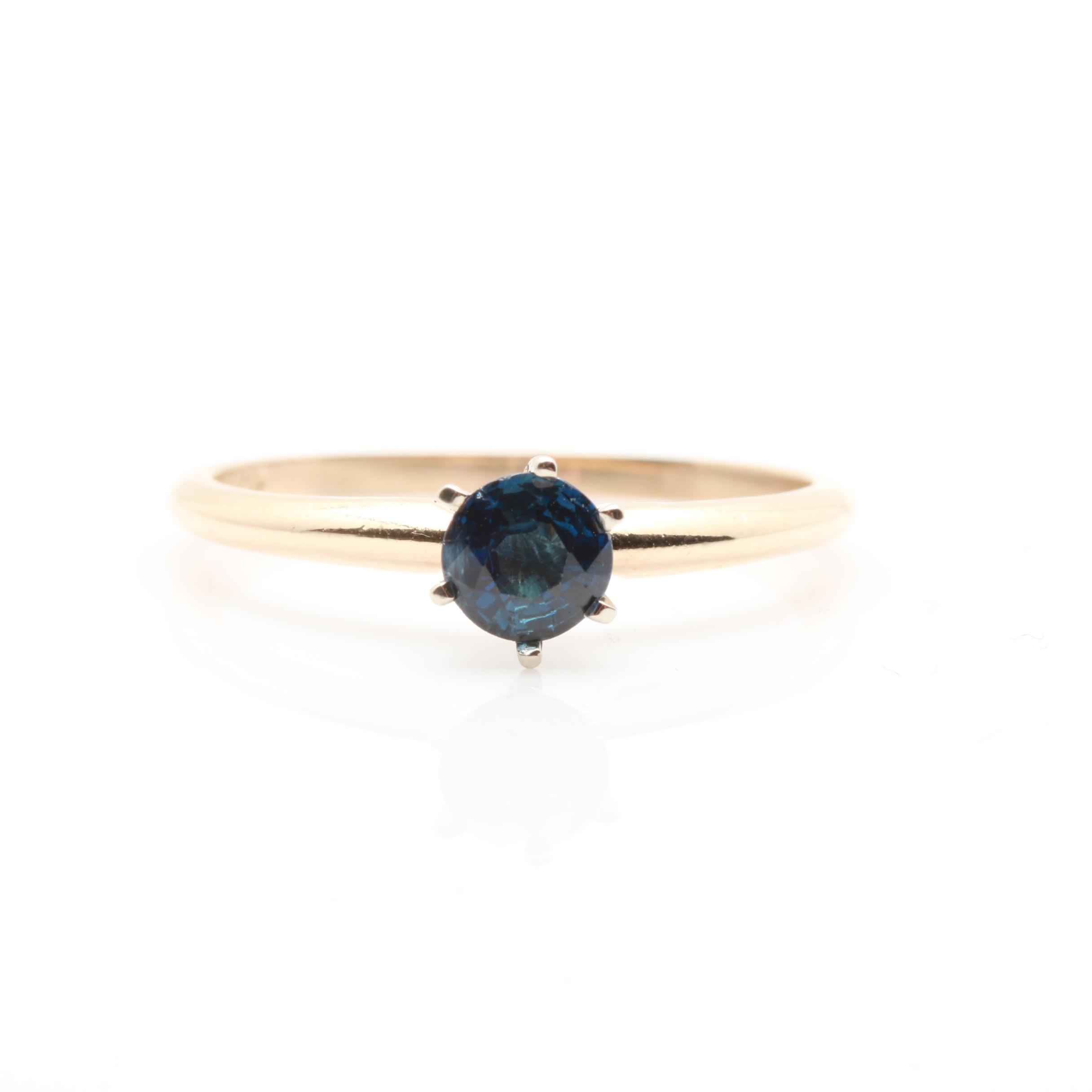 14K Yellow Gold Blue Sapphire Solitaire Ring