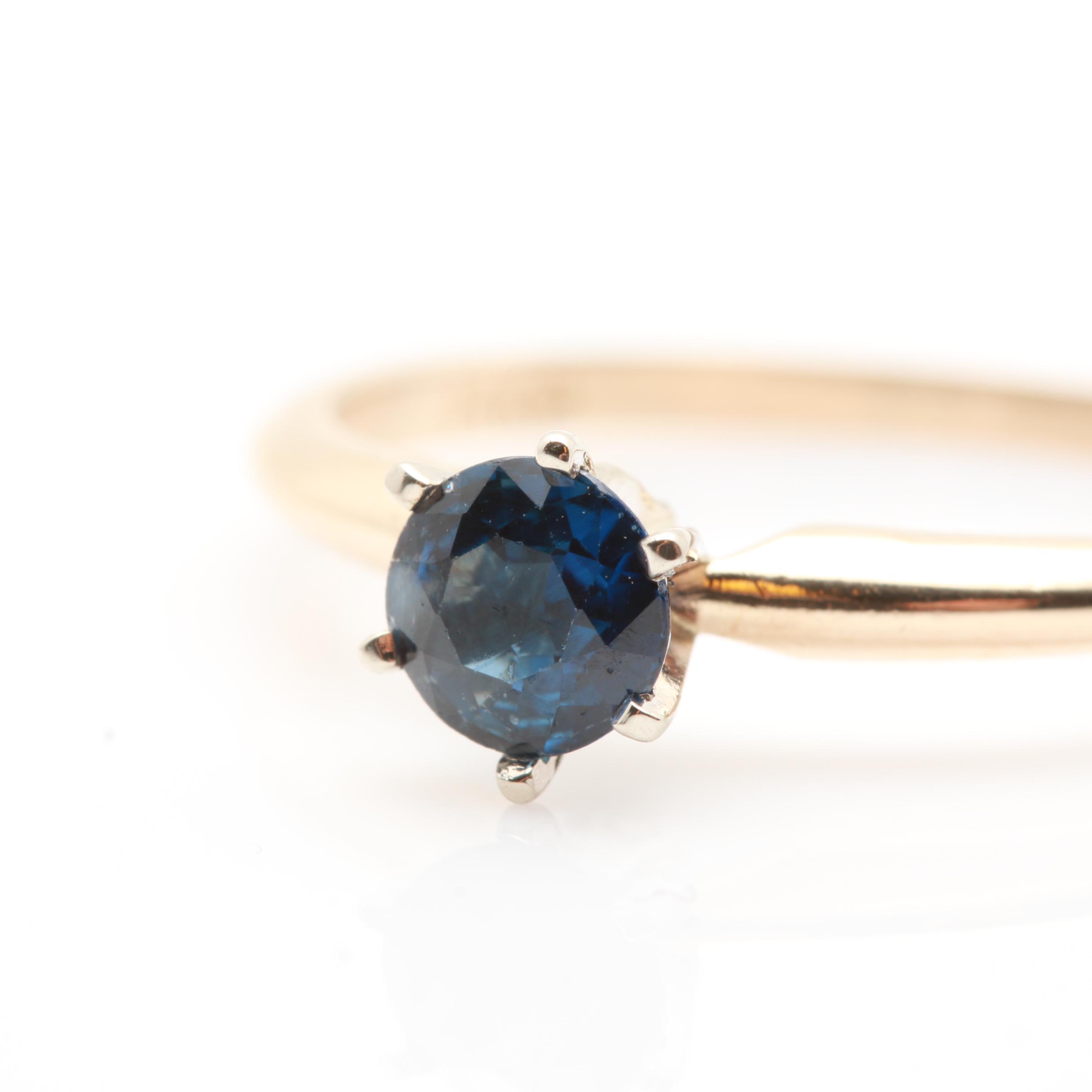 14K Yellow Gold Blue Sapphire Solitaire Ring