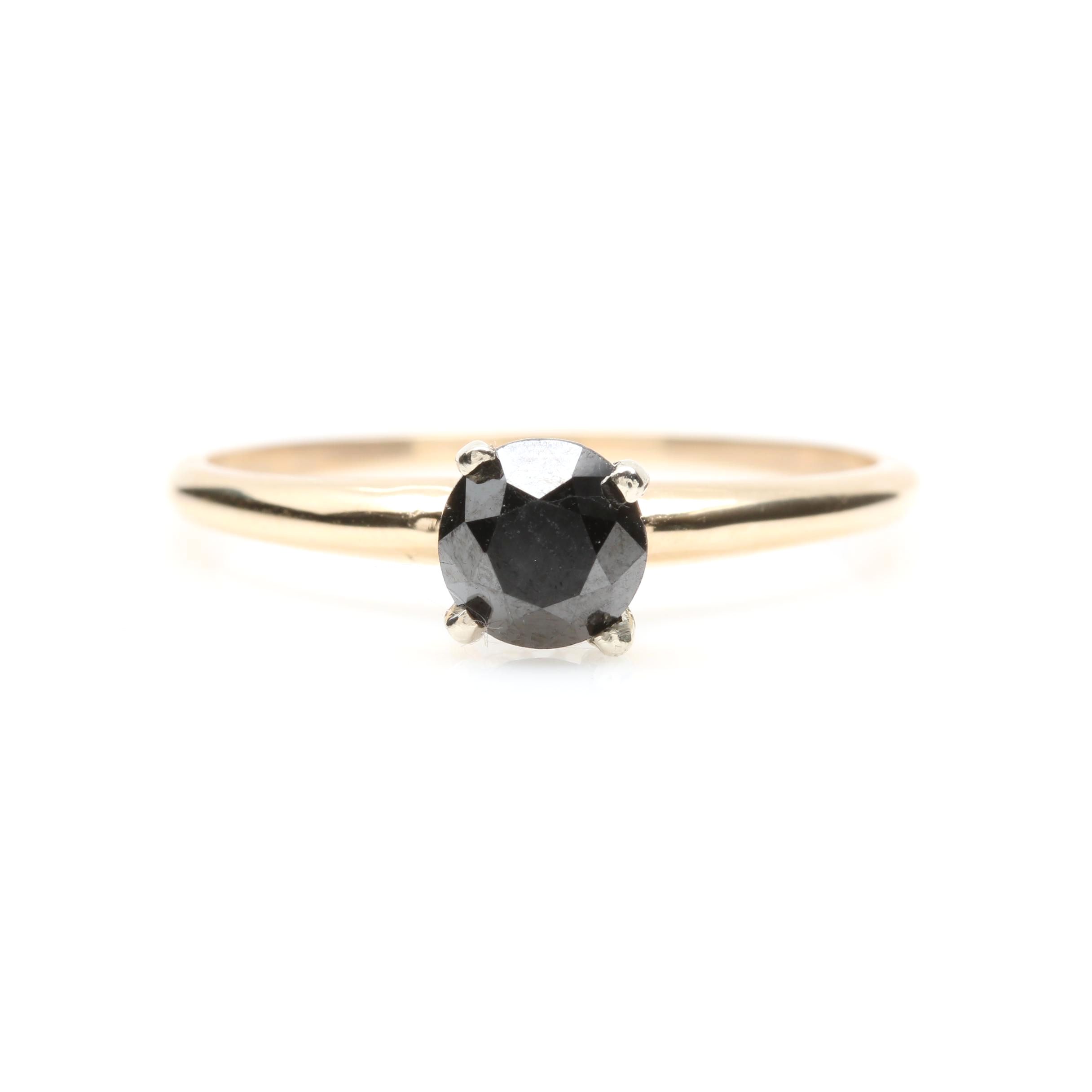14K Yellow Gold Black Diamond Ring