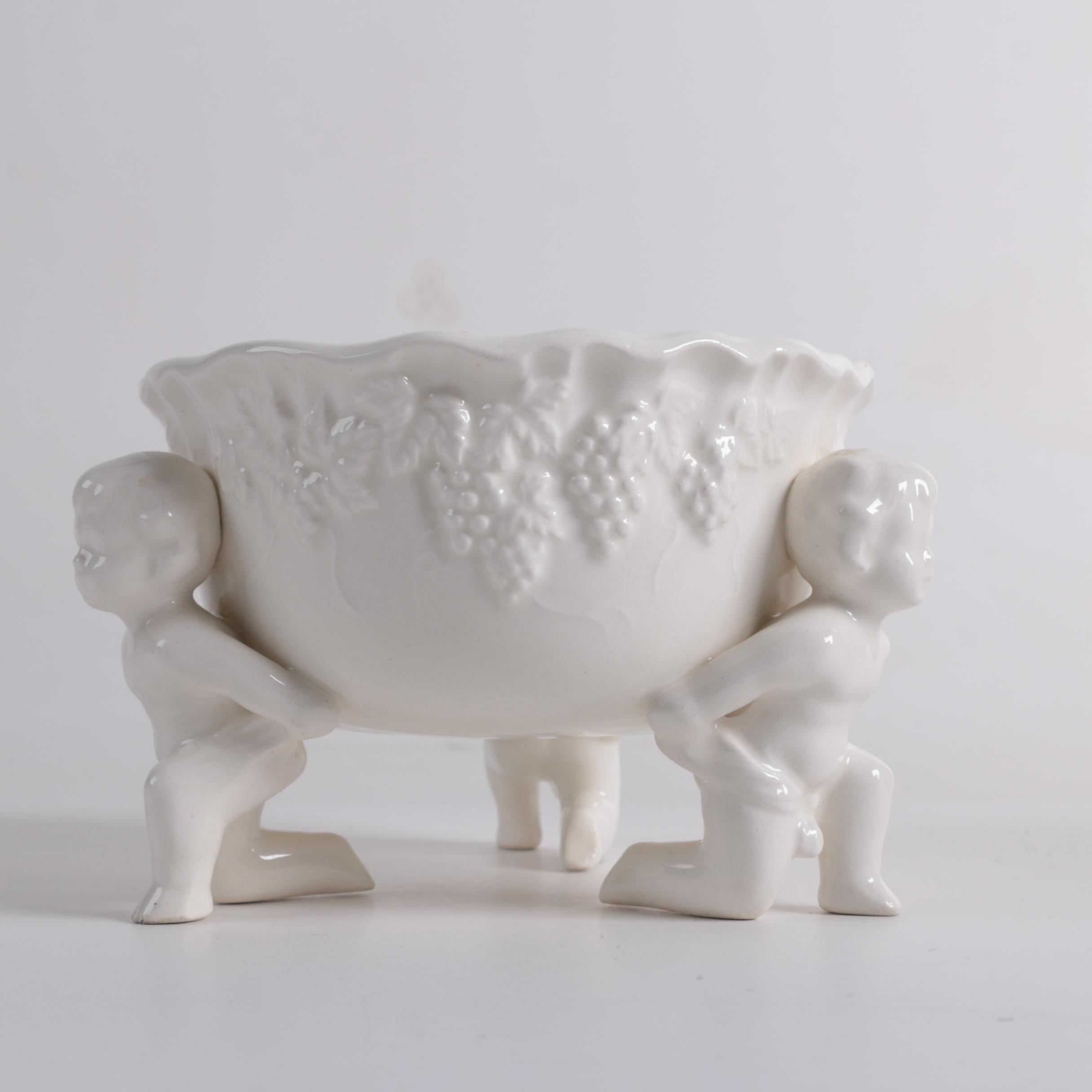 Ornate Ceramic Pitcher and Putti Bowl