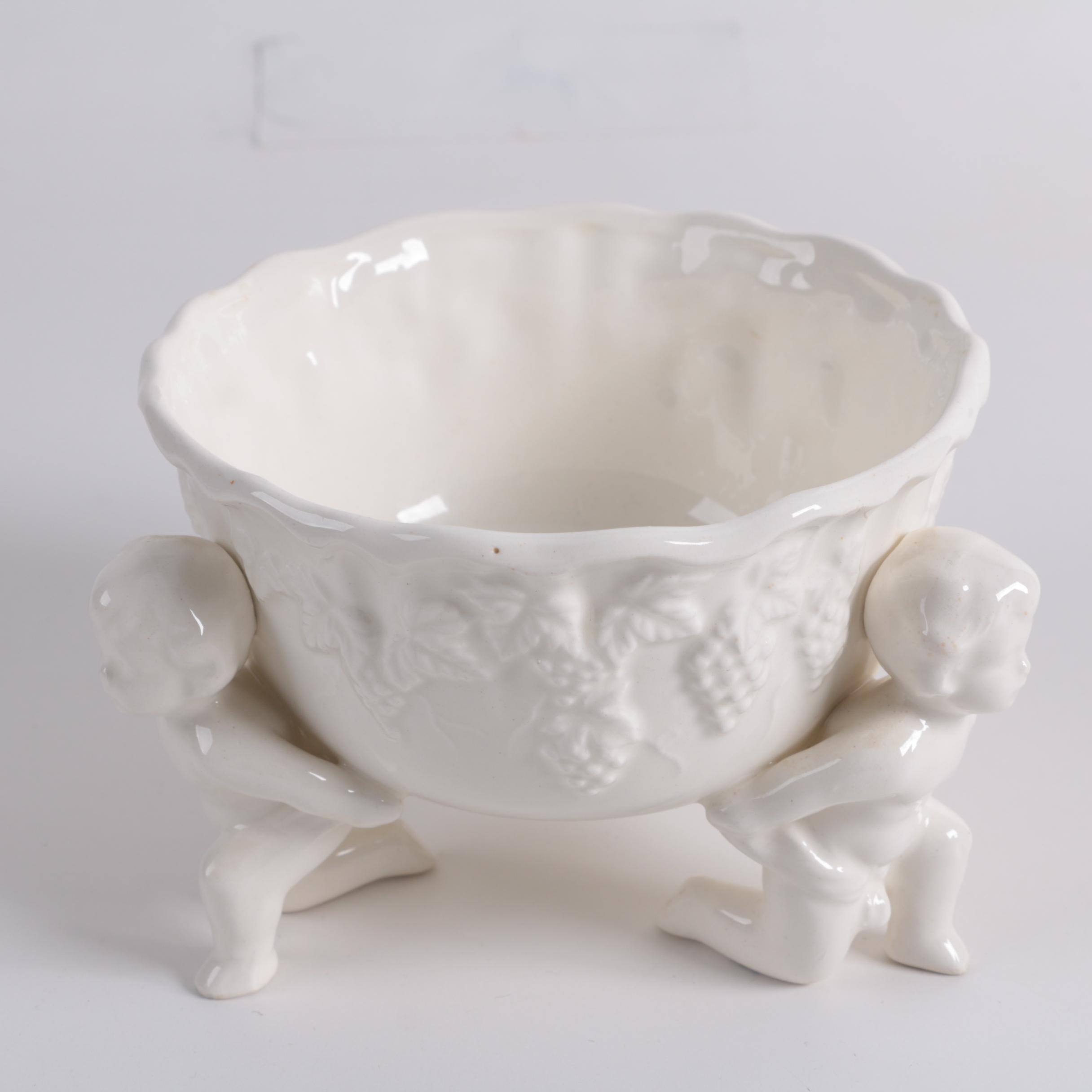 Ornate Ceramic Pitcher and Putti Bowl