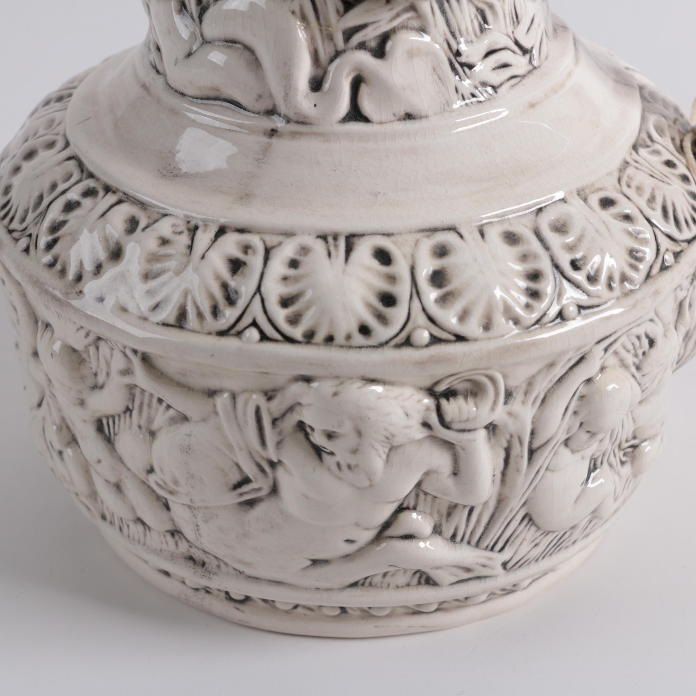 Ornate Ceramic Pitcher and Putti Bowl