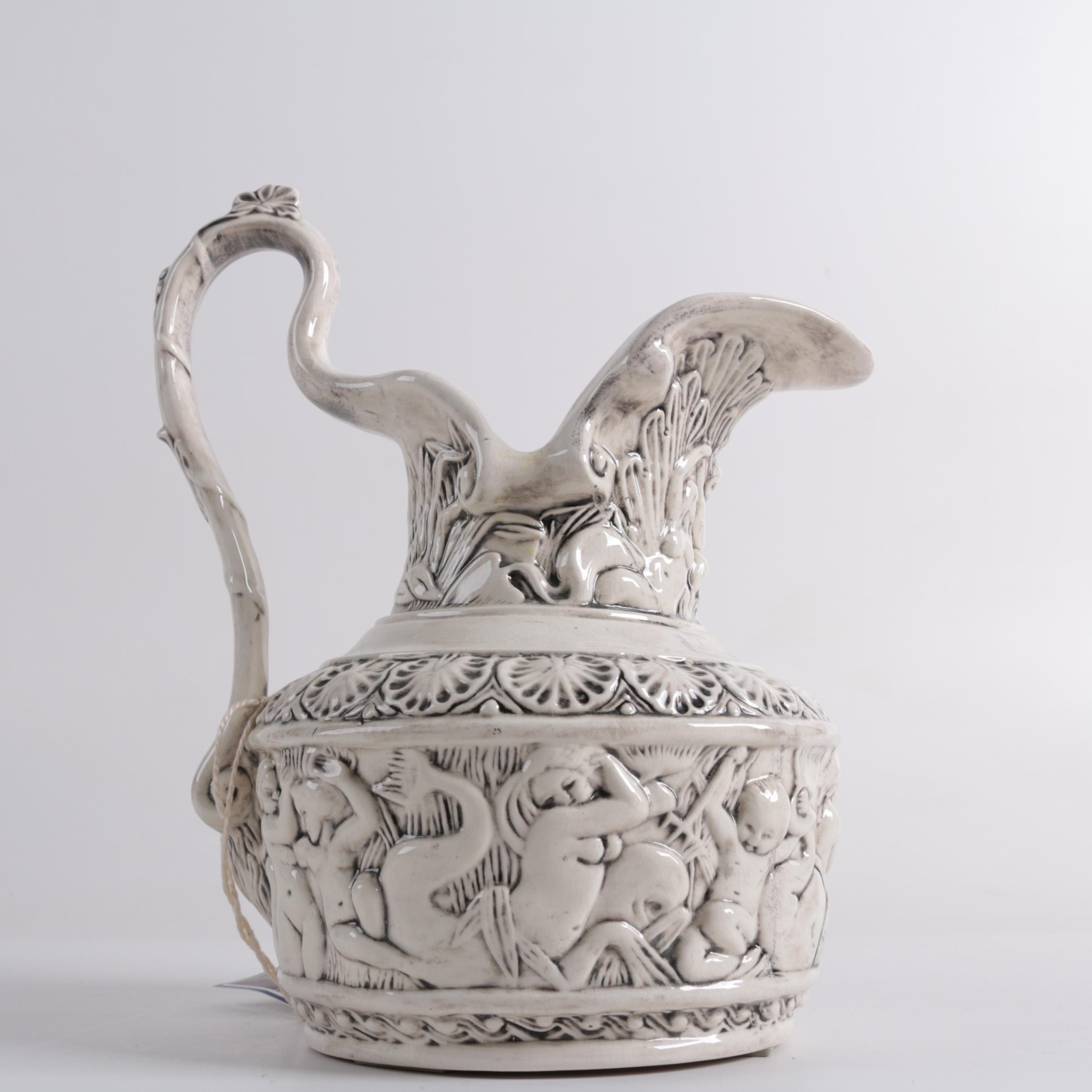 Ornate Ceramic Pitcher and Putti Bowl