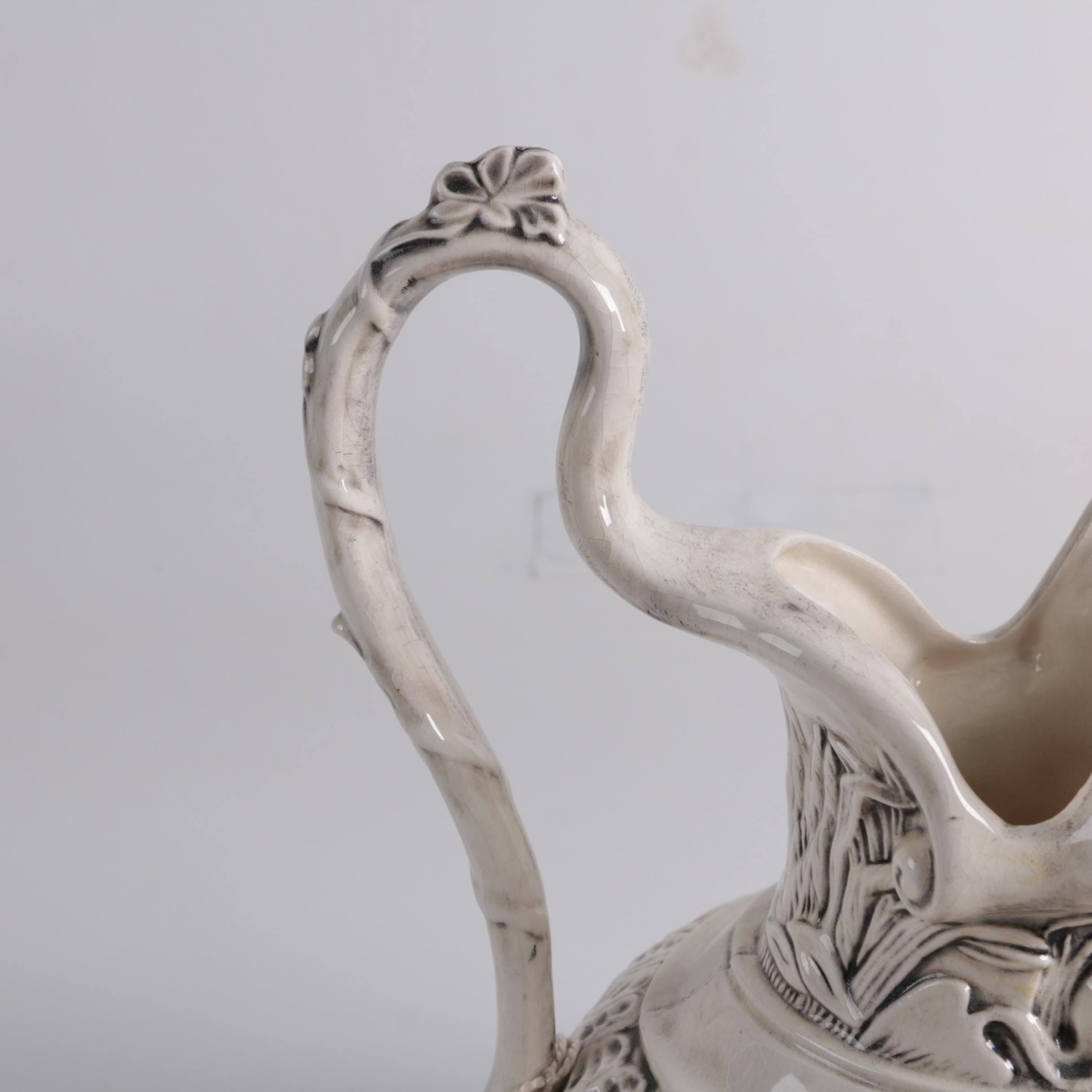 Ornate Ceramic Pitcher and Putti Bowl
