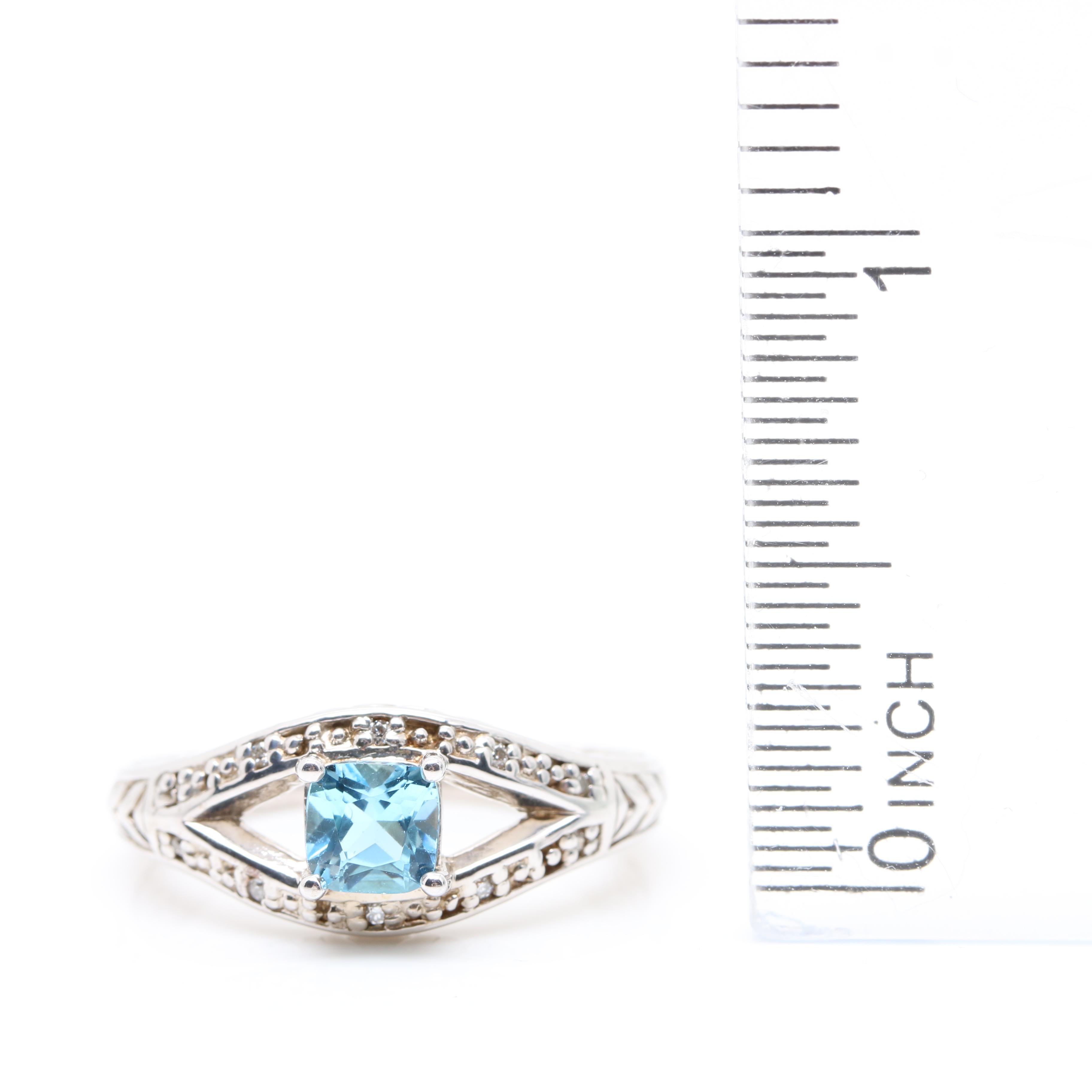 Sterling Silver Blue Topaz Necklace and Kate McCullar Ring Including Diamonds