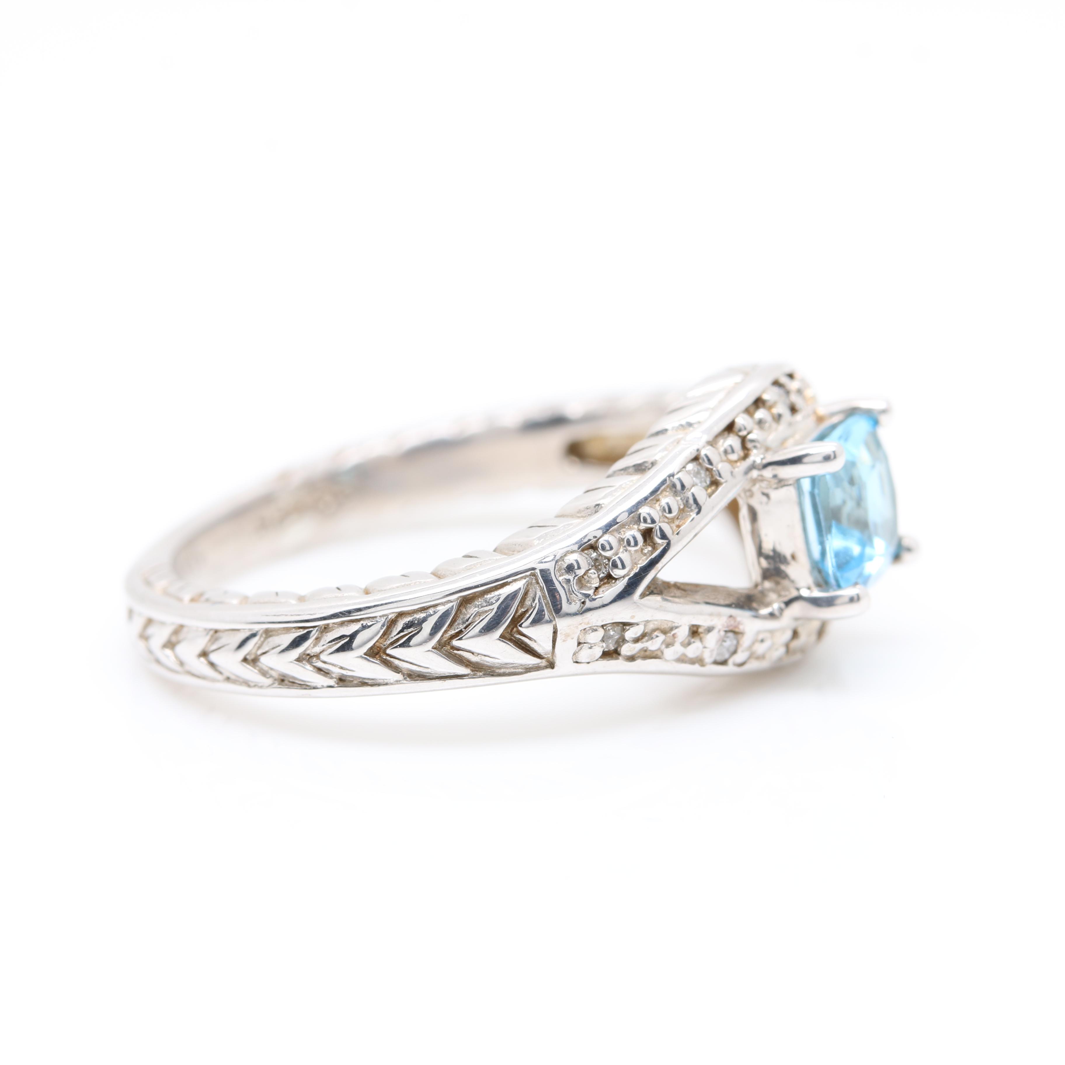 Sterling Silver Blue Topaz Necklace and Kate McCullar Ring Including Diamonds
