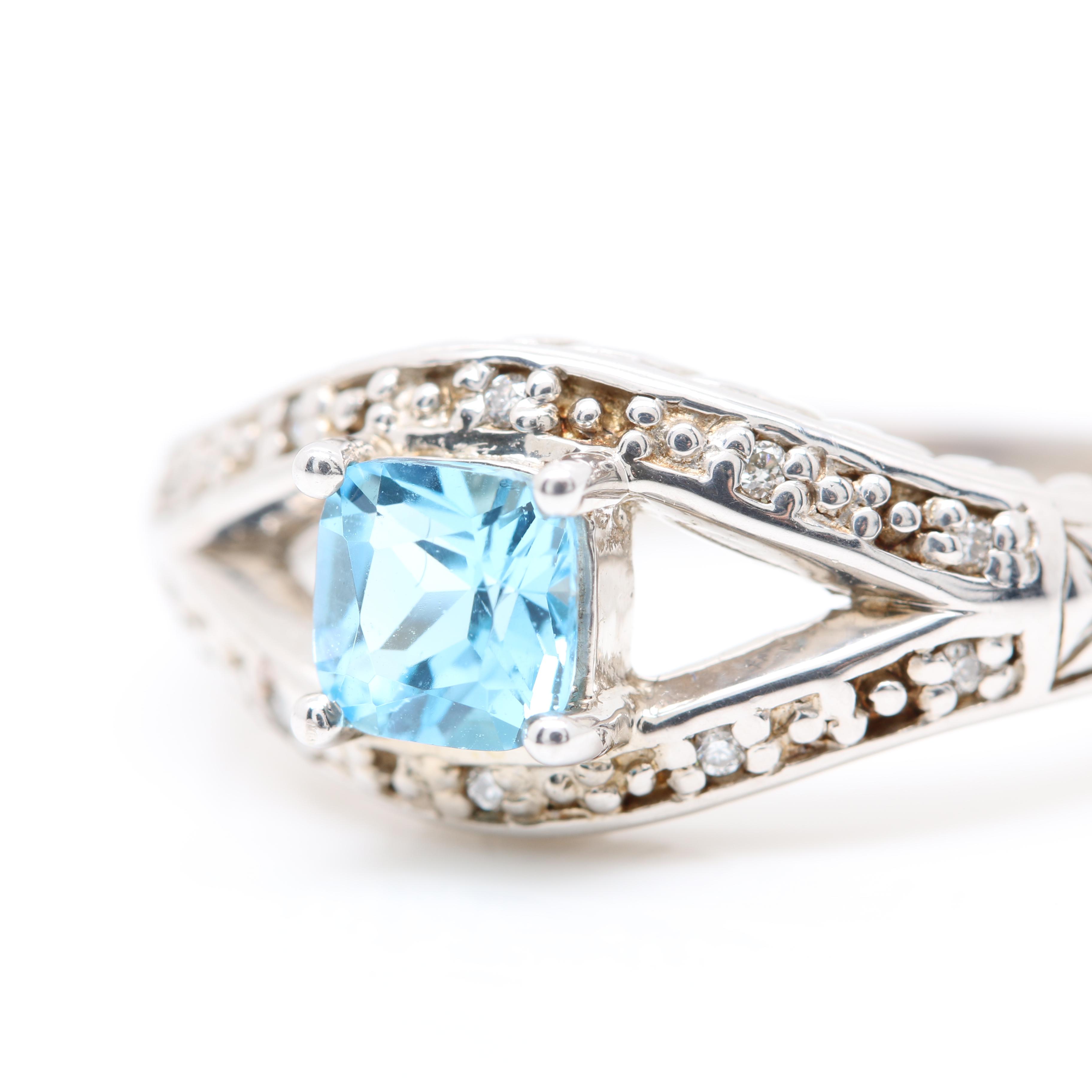 Sterling Silver Blue Topaz Necklace and Kate McCullar Ring Including Diamonds