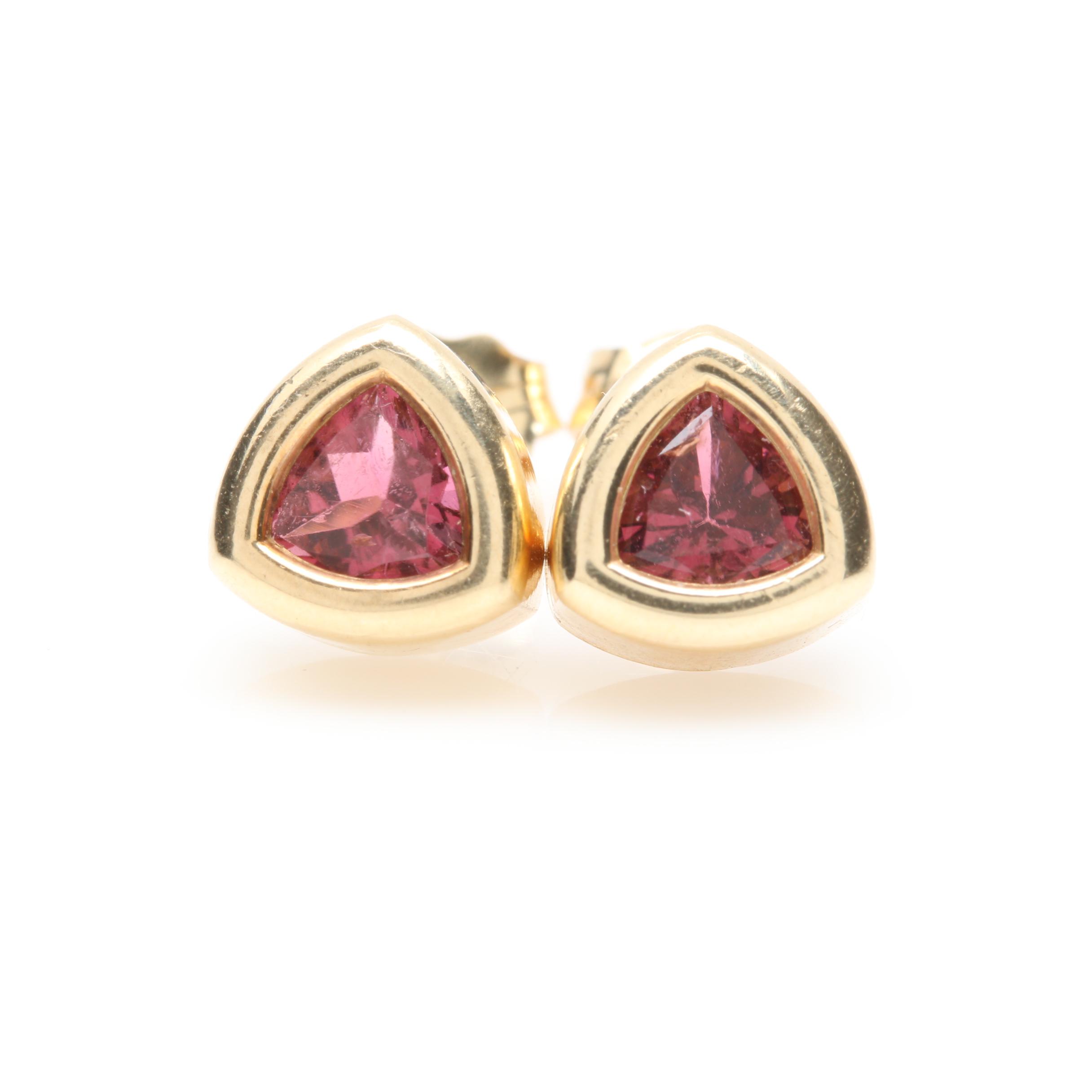 14K Yellow Gold Pink Tourmaline Earrings