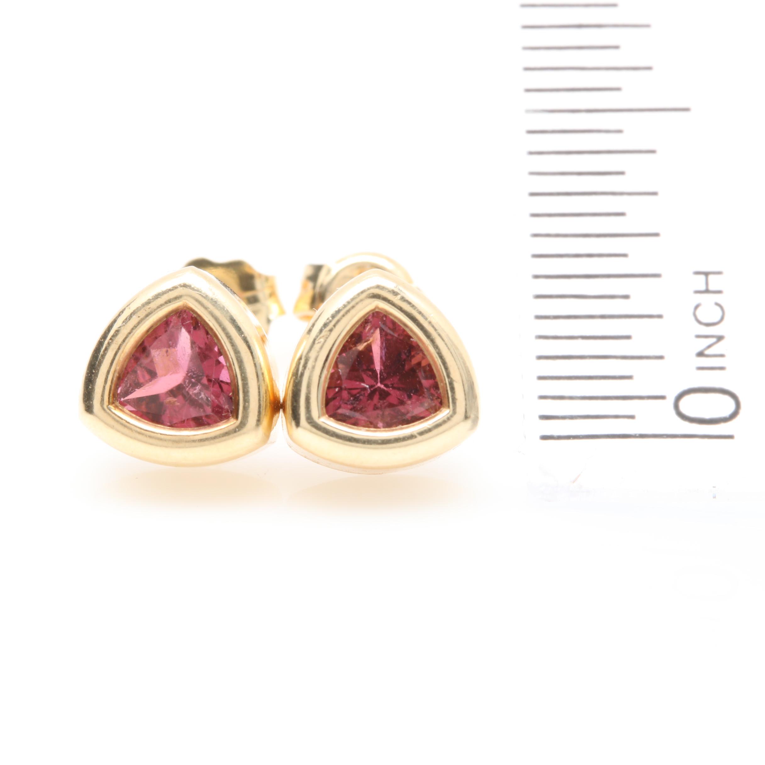 14K Yellow Gold Pink Tourmaline Earrings