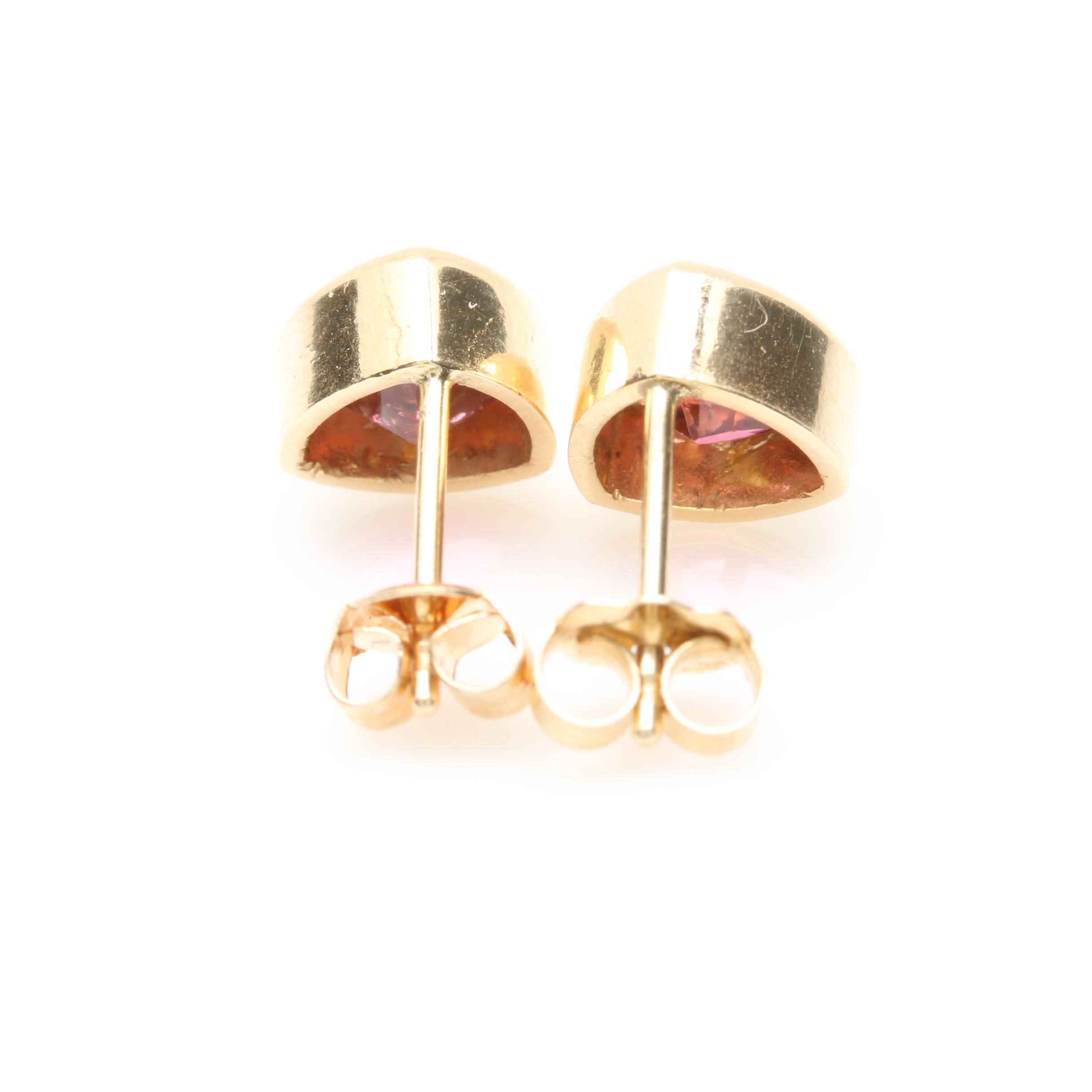 14K Yellow Gold Pink Tourmaline Earrings