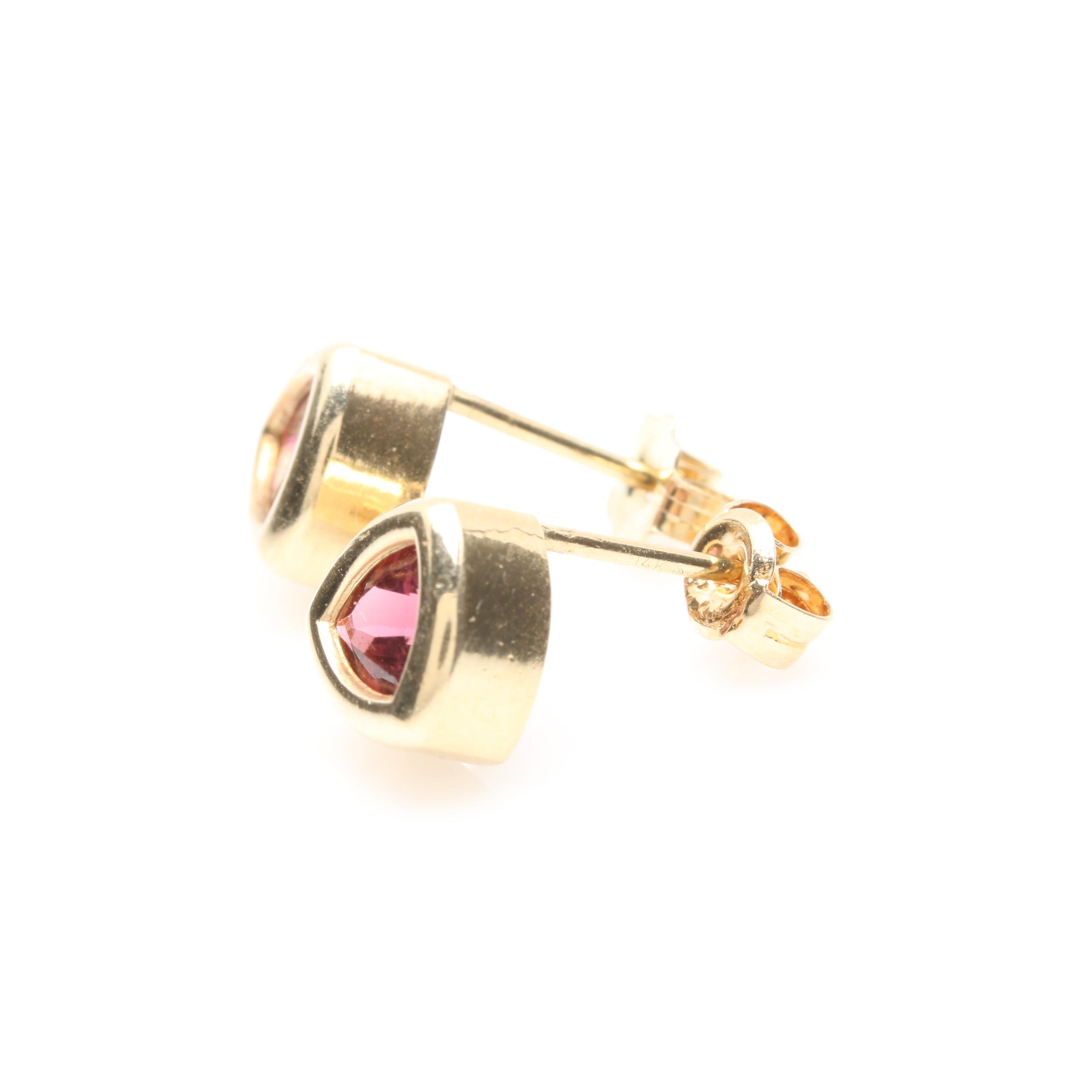 14K Yellow Gold Pink Tourmaline Earrings