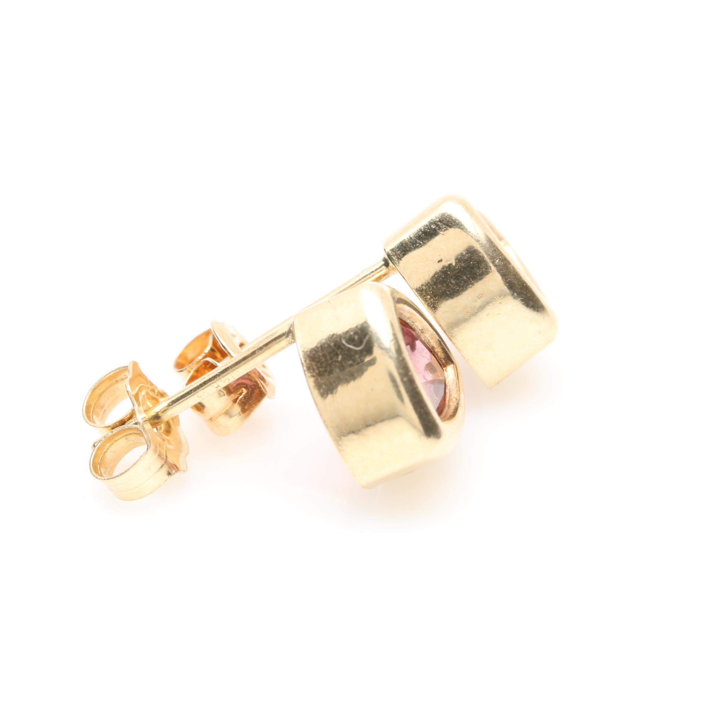 14K Yellow Gold Pink Tourmaline Earrings