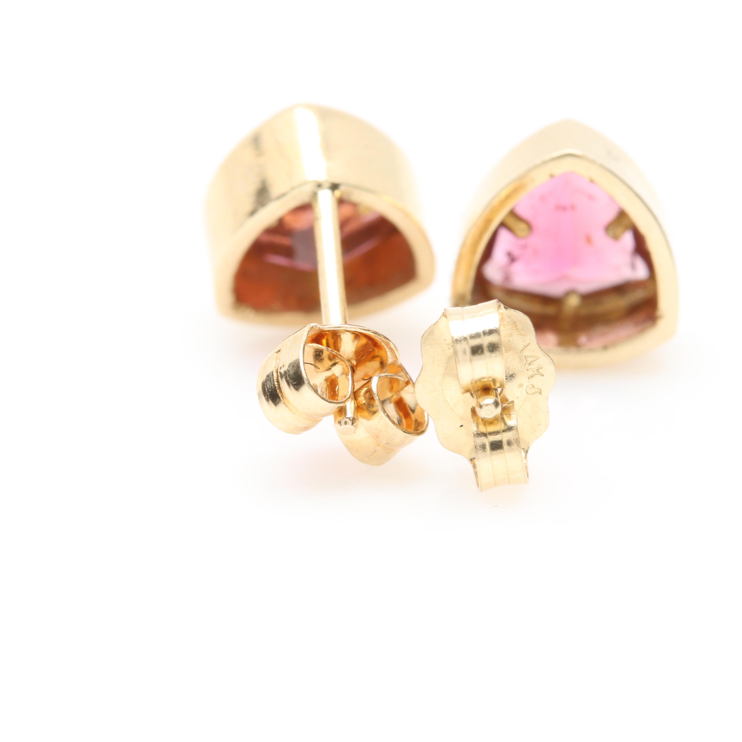 14K Yellow Gold Pink Tourmaline Earrings