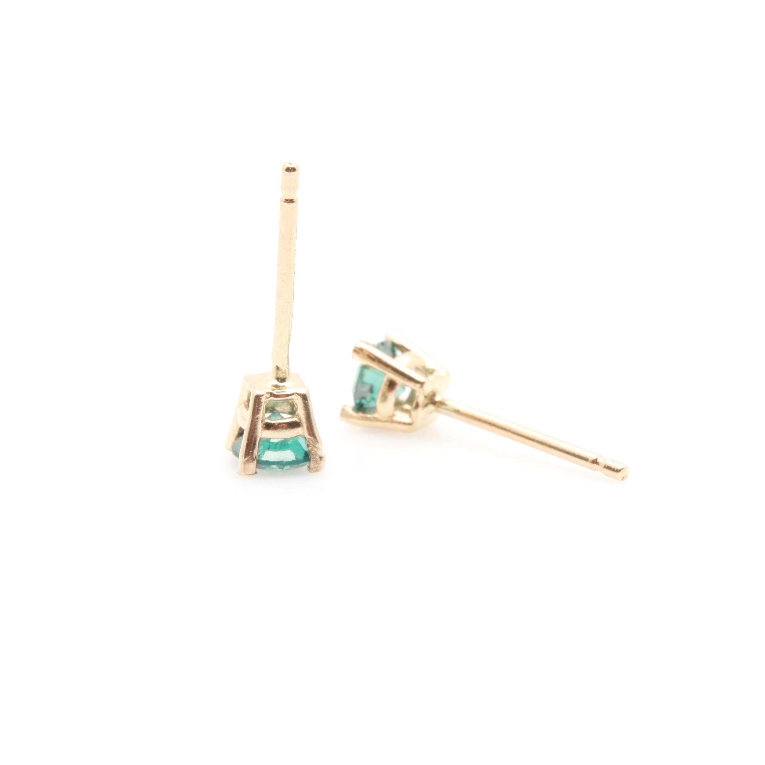 14K Yellow Gold Blue Diamond Stud Earrings