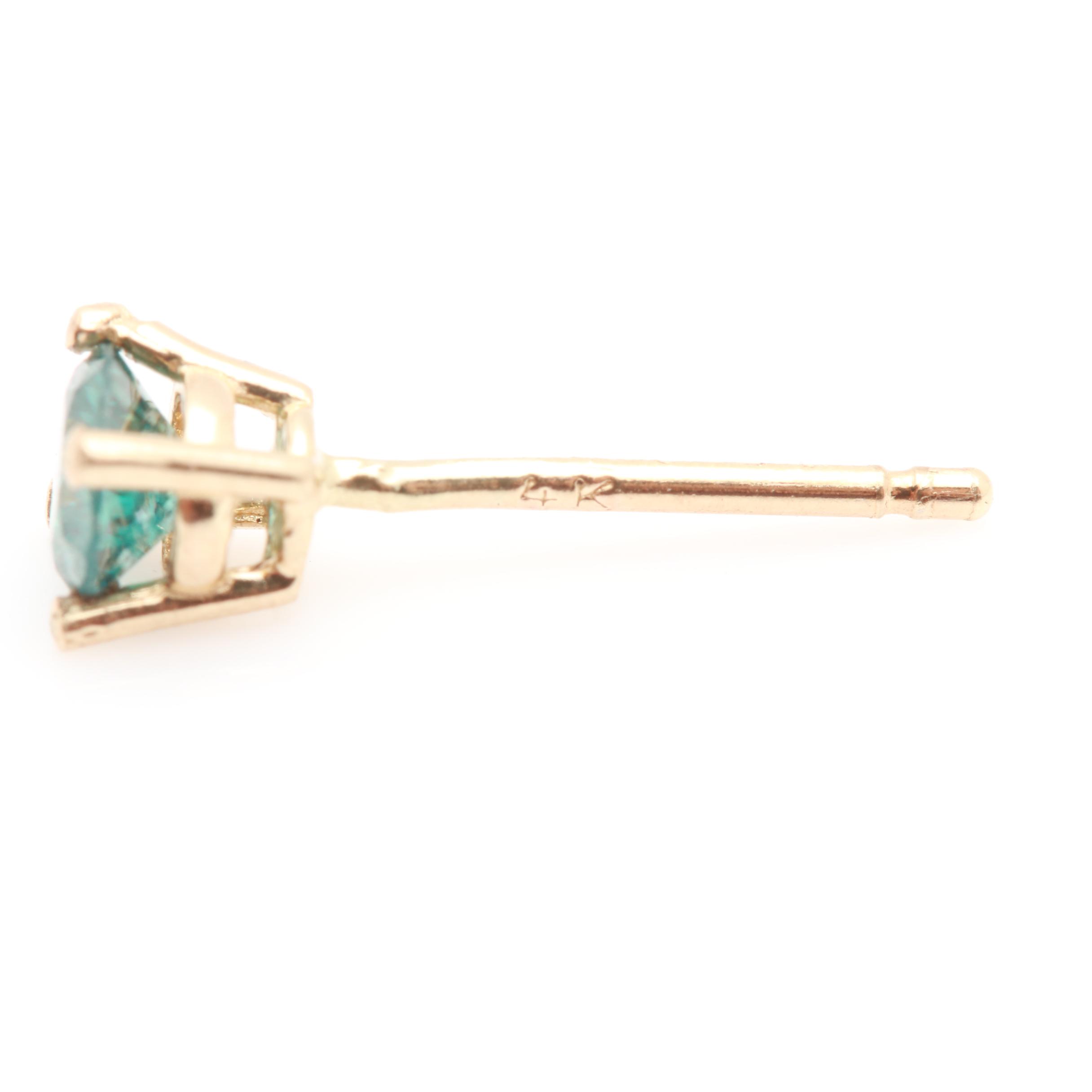 14K Yellow Gold Blue Diamond Stud Earrings
