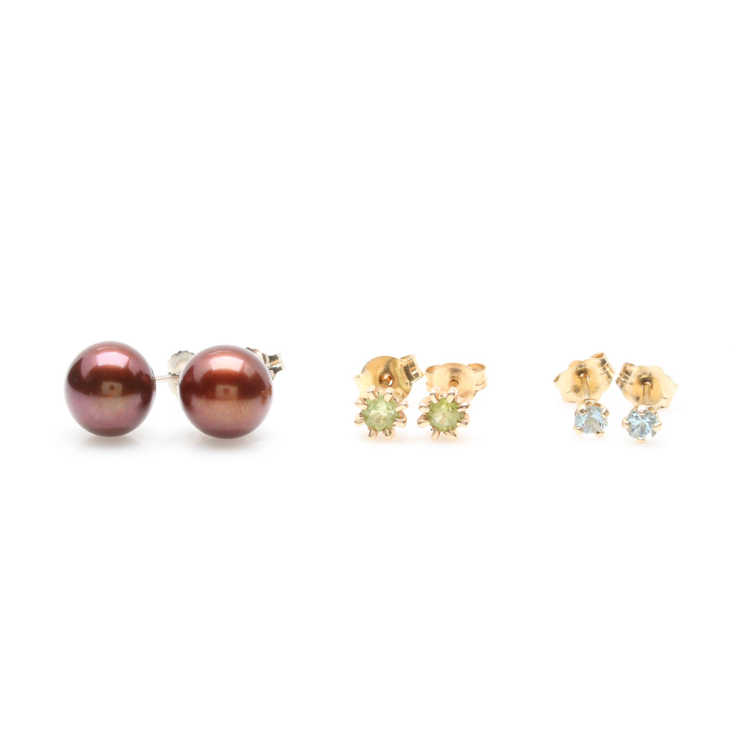 14K Yellow Gold Gemstone Stud Earrings