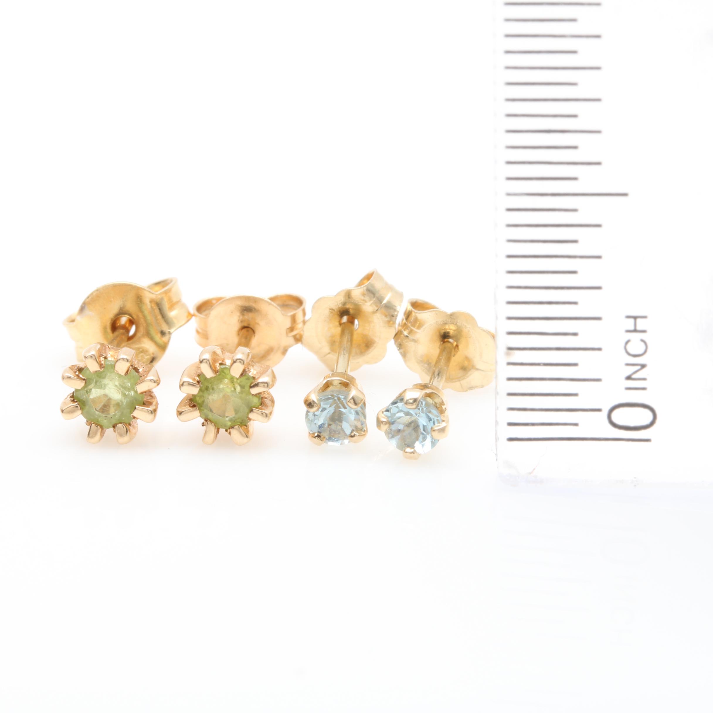 14K Yellow Gold Gemstone Stud Earrings