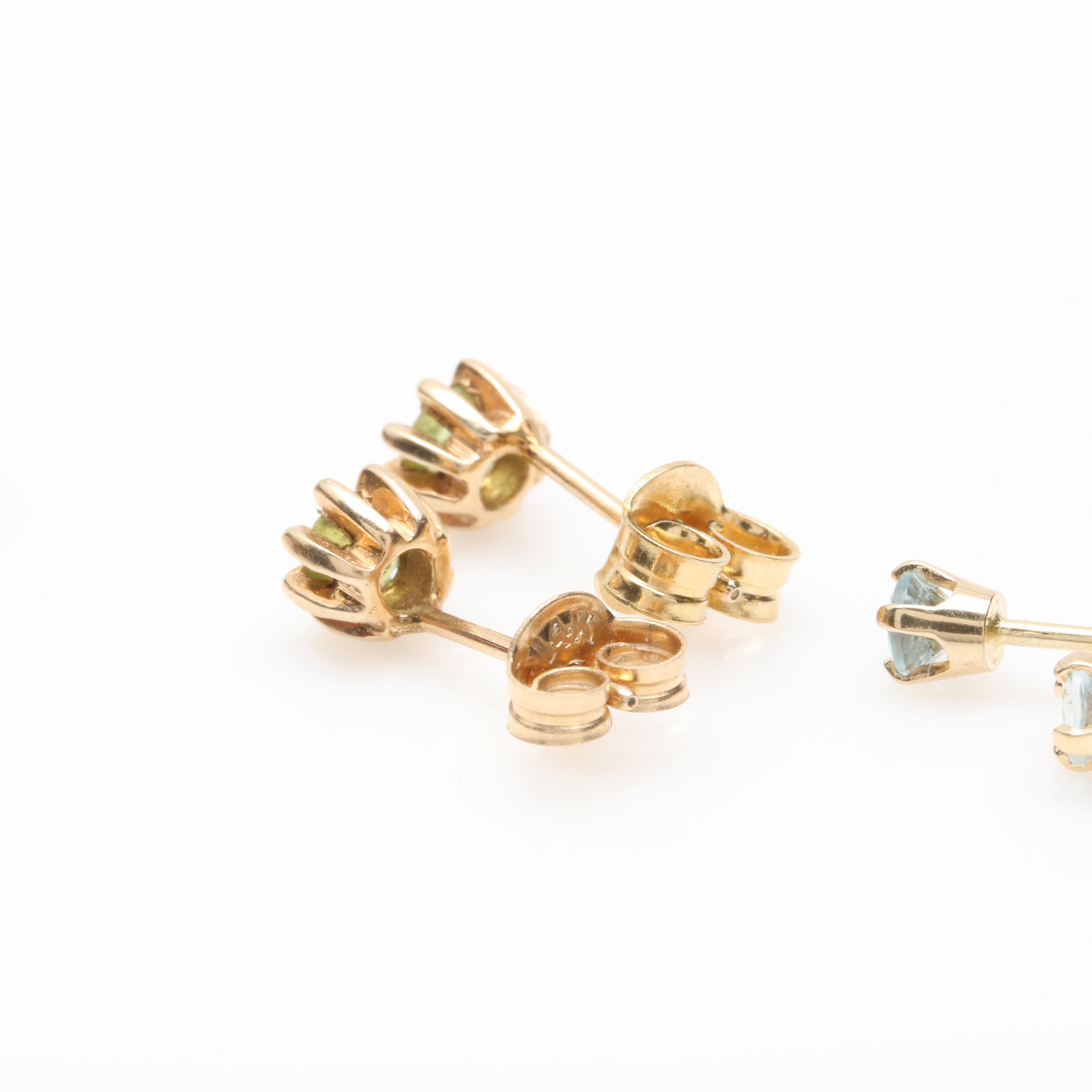 14K Yellow Gold Gemstone Stud Earrings
