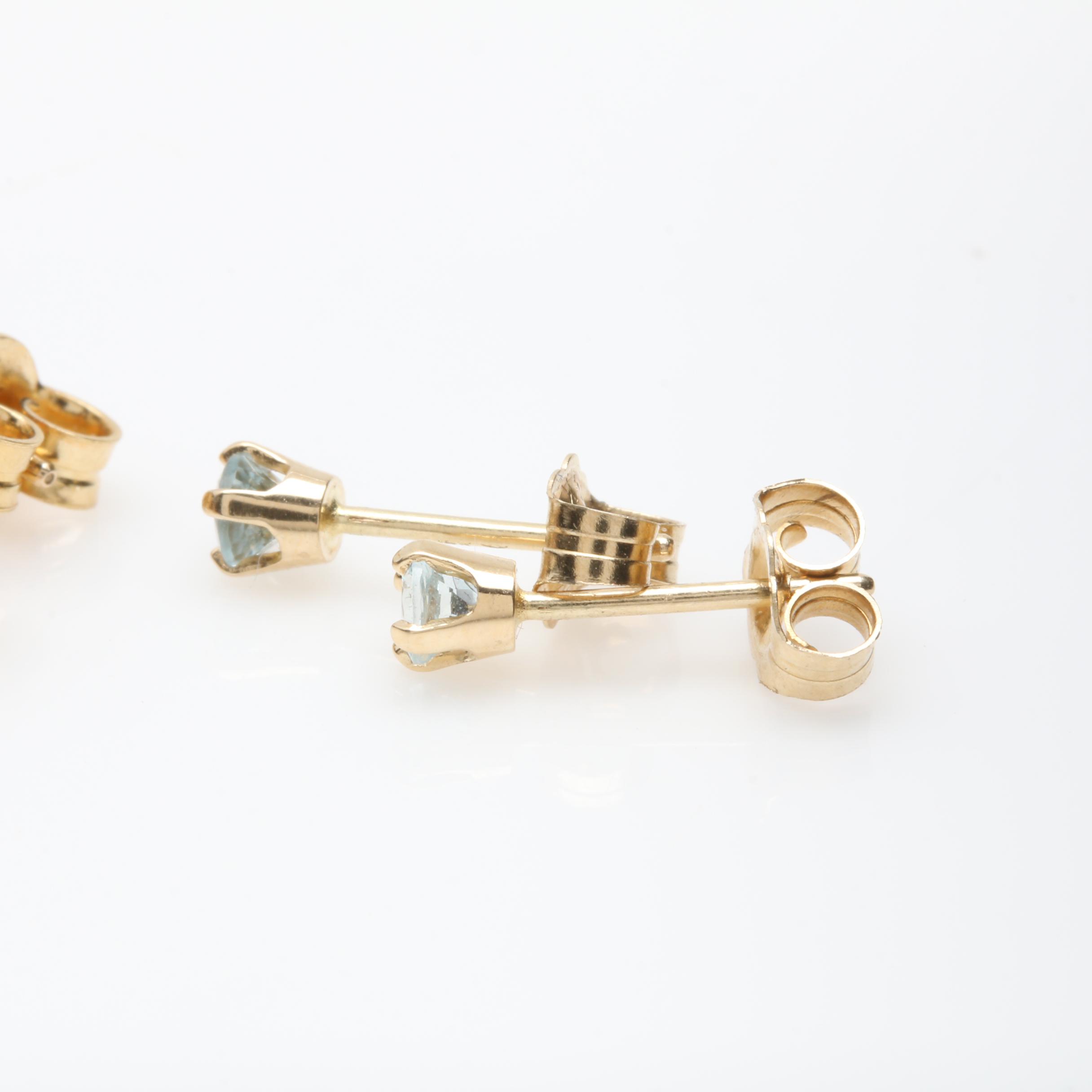 14K Yellow Gold Gemstone Stud Earrings
