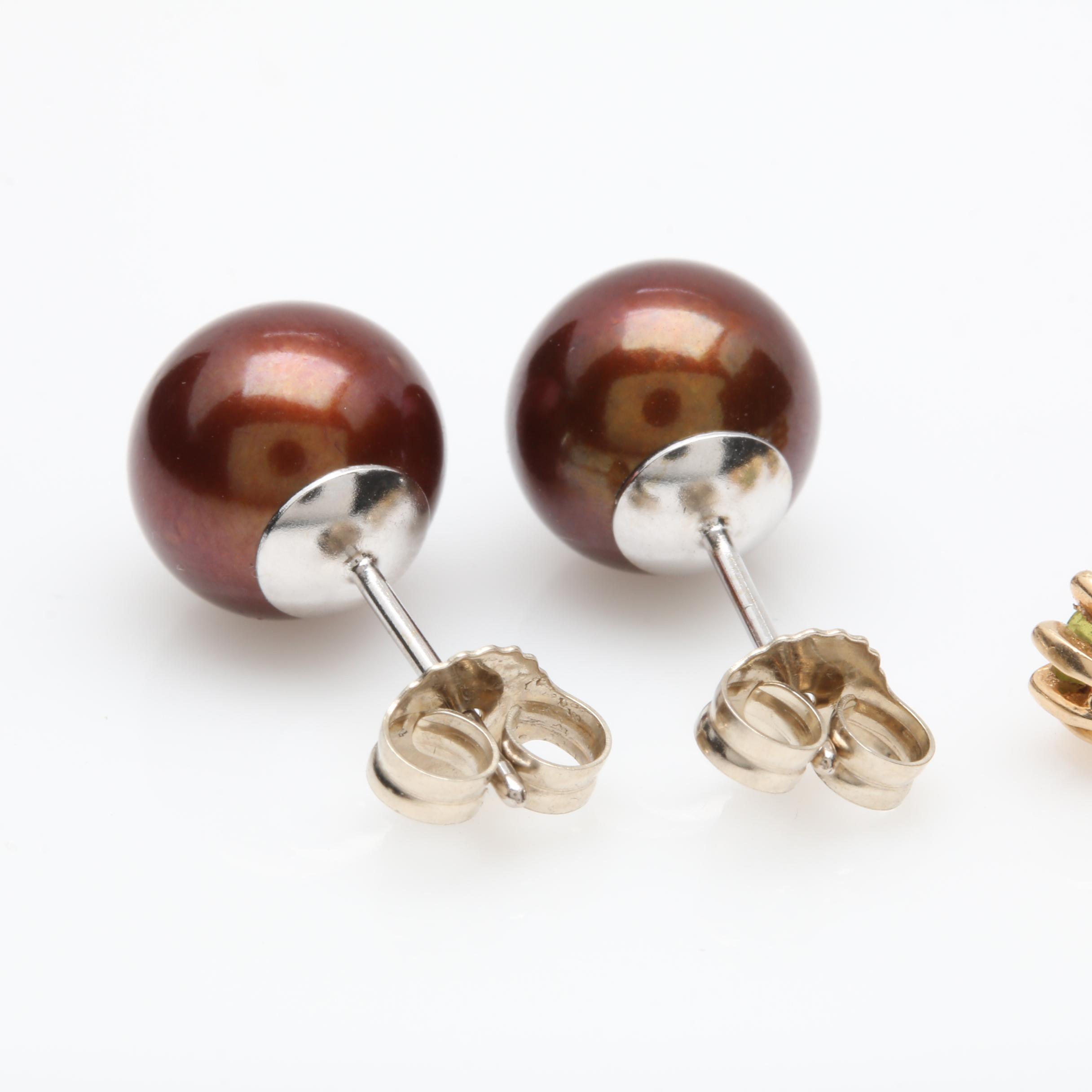 14K Yellow Gold Gemstone Stud Earrings