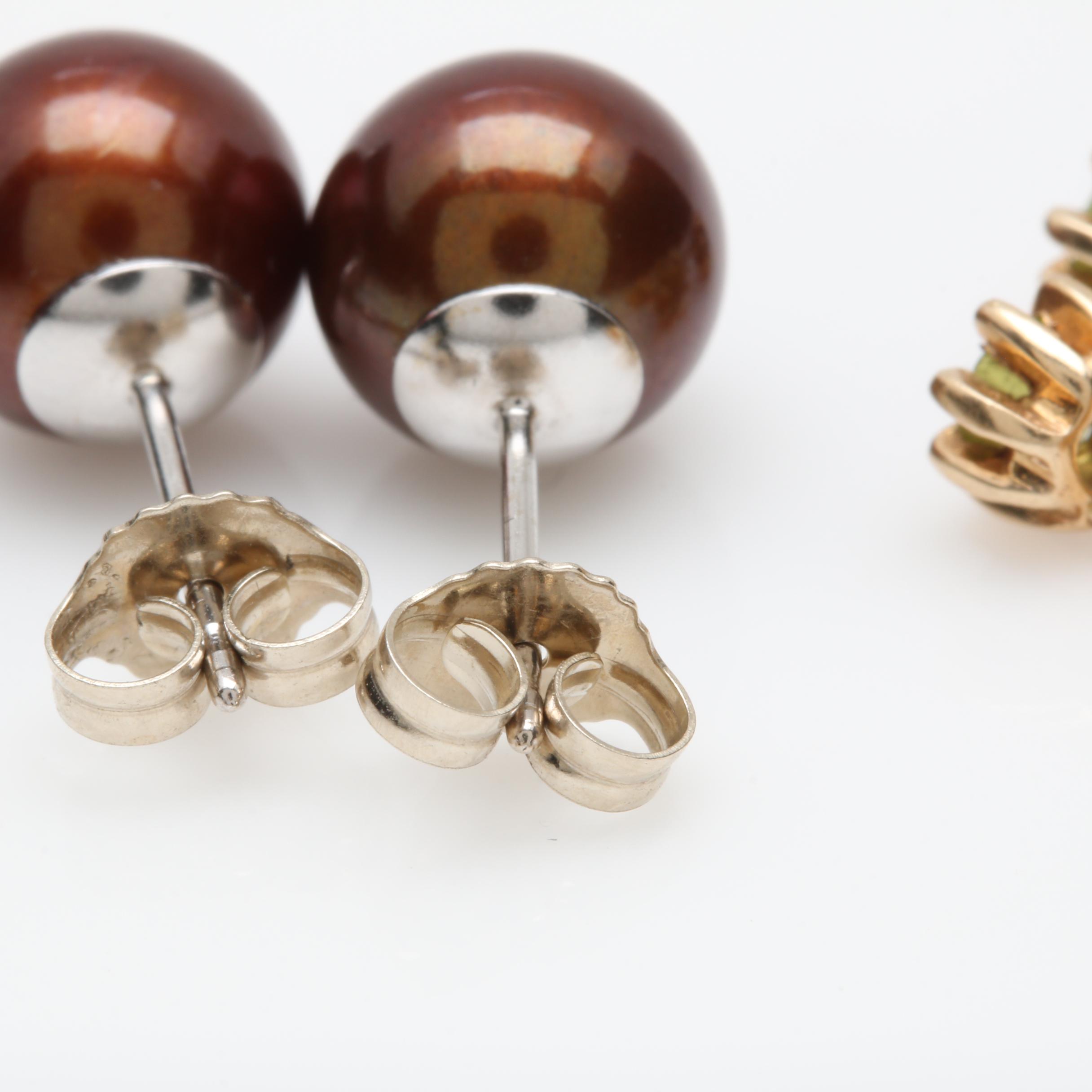 14K Yellow Gold Gemstone Stud Earrings