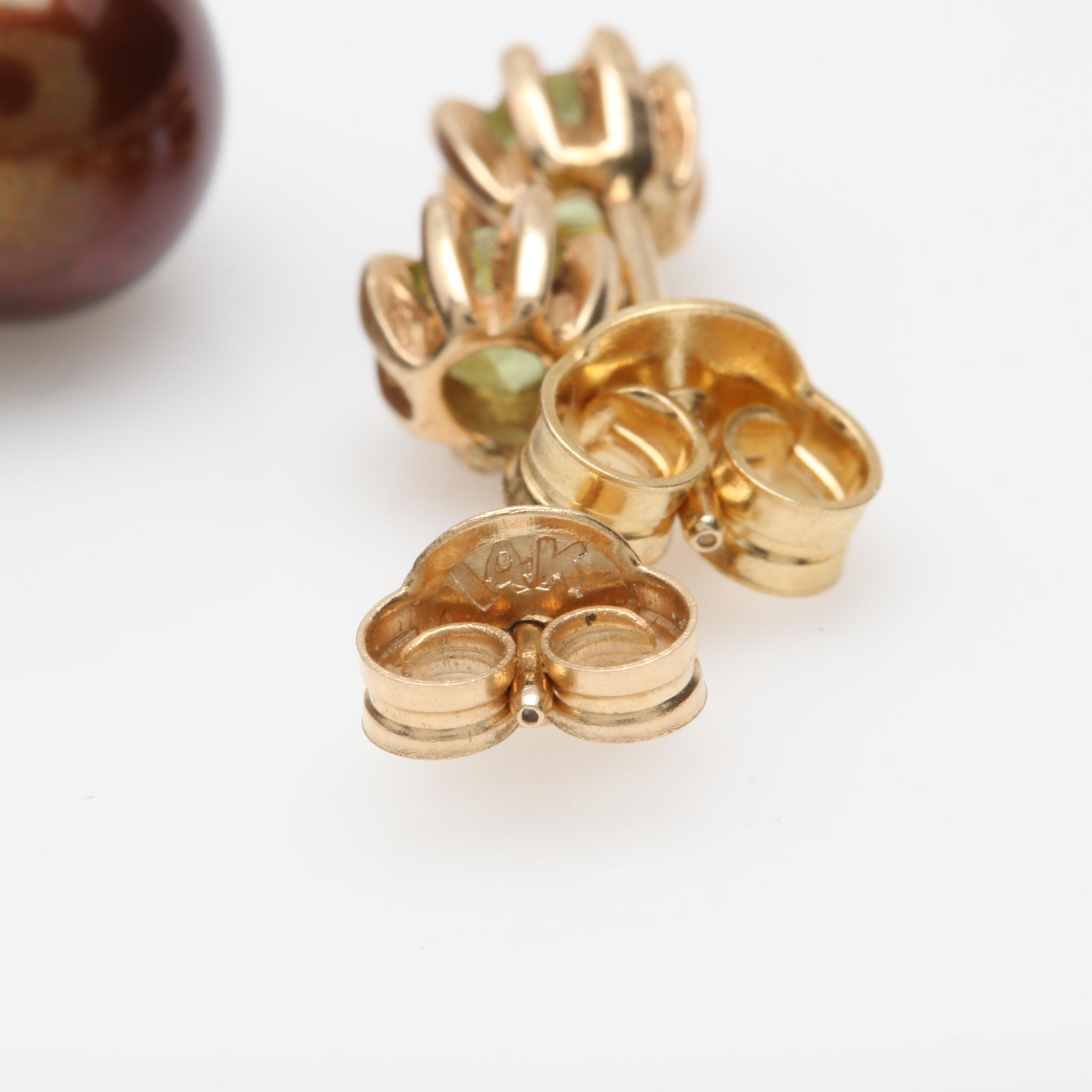 14K Yellow Gold Gemstone Stud Earrings