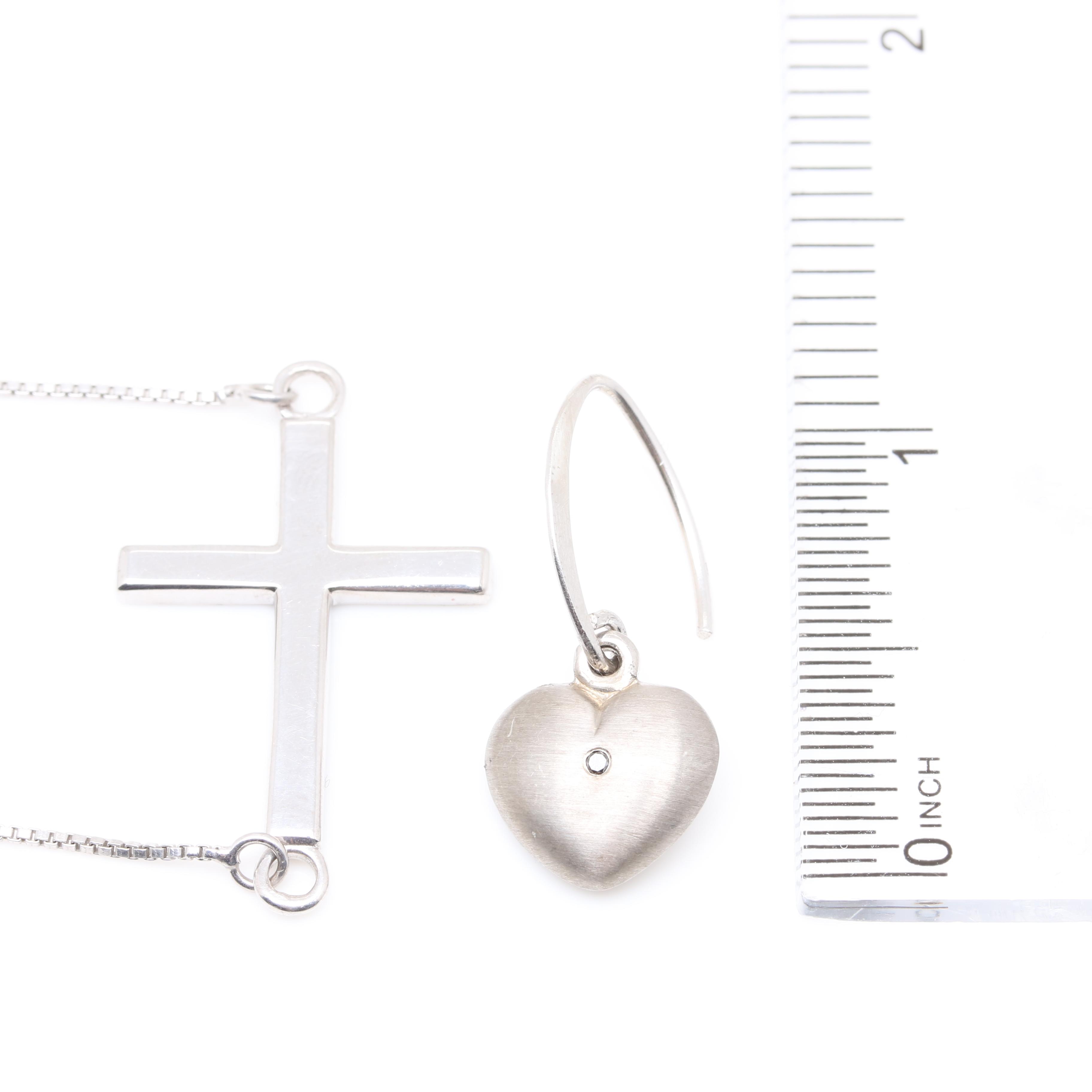 Sterling Silver Necklace and Earrings Including Diamonds and Glass