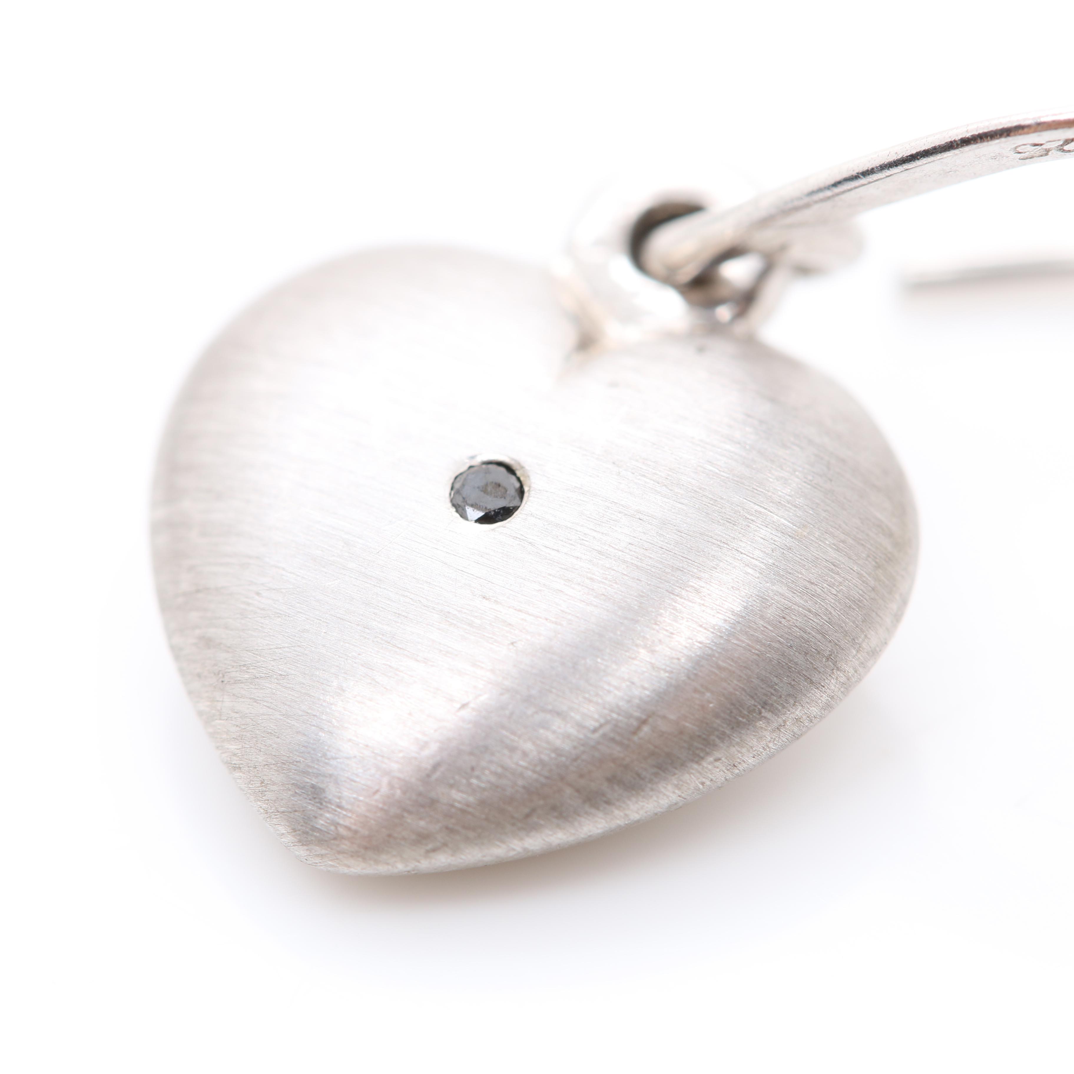 Sterling Silver Necklace and Earrings Including Diamonds and Glass