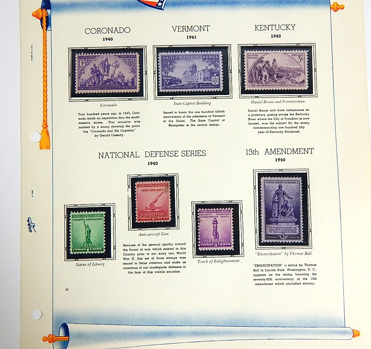 U.S. Commemorative Stamps Collectors Pages 1940-1946 with 47 Stamps