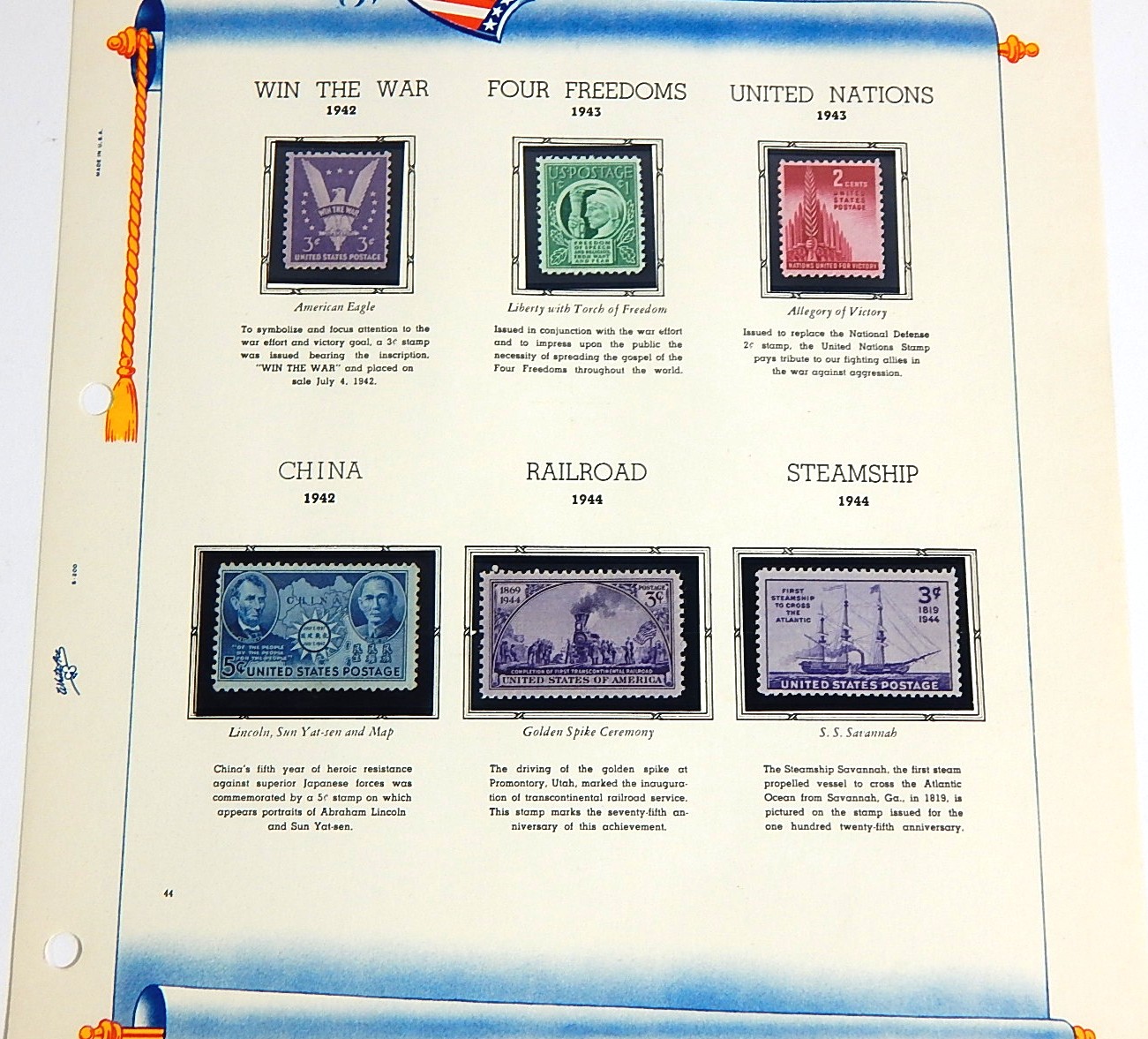 U.S. Commemorative Stamps Collectors Pages 1940-1946 with 47 Stamps