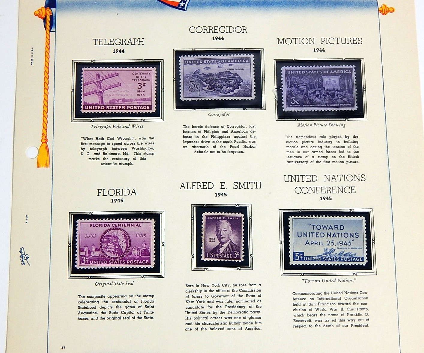 U.S. Commemorative Stamps Collectors Pages 1940-1946 with 47 Stamps