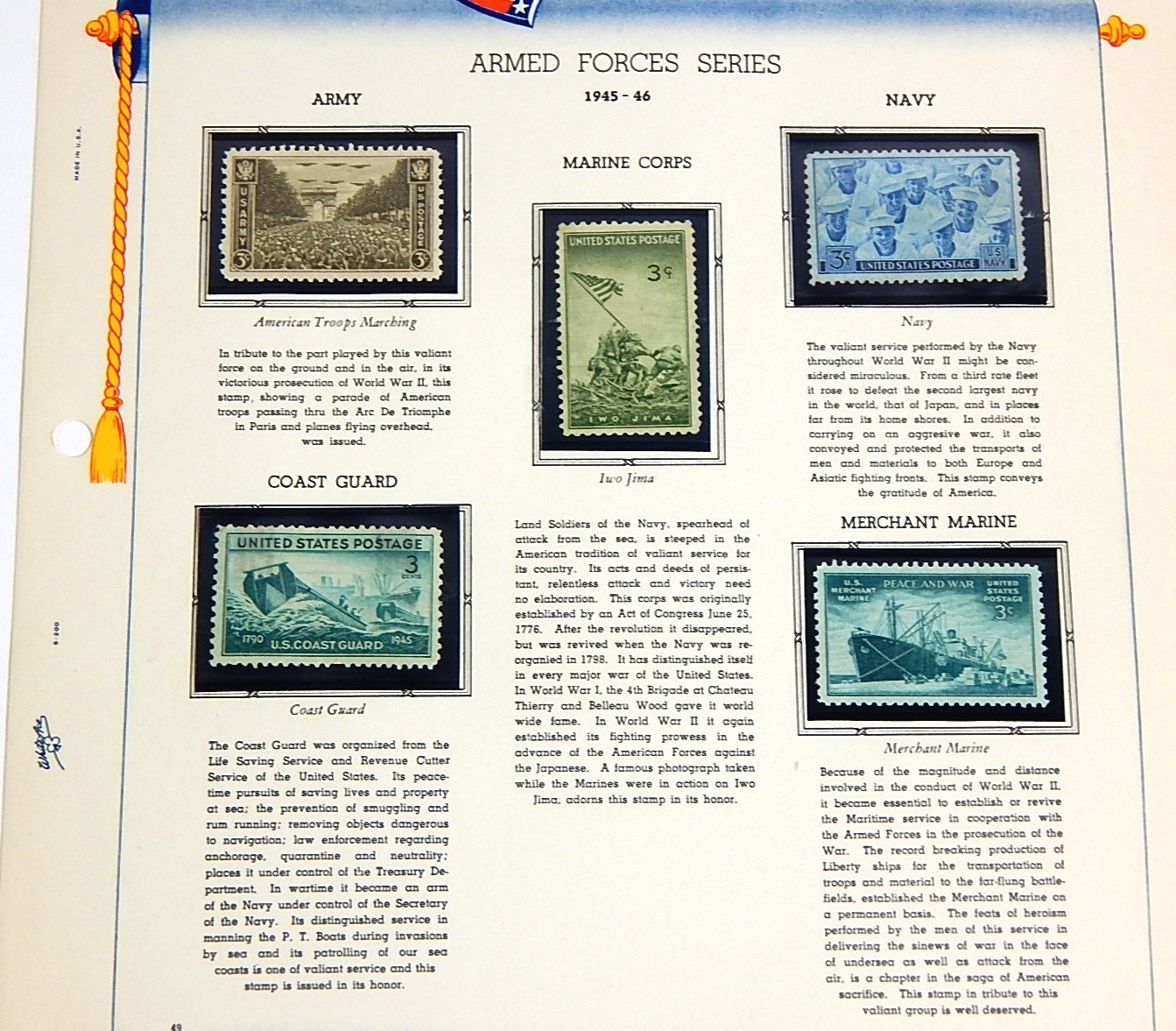 U.S. Commemorative Stamps Collectors Pages 1940-1946 with 47 Stamps