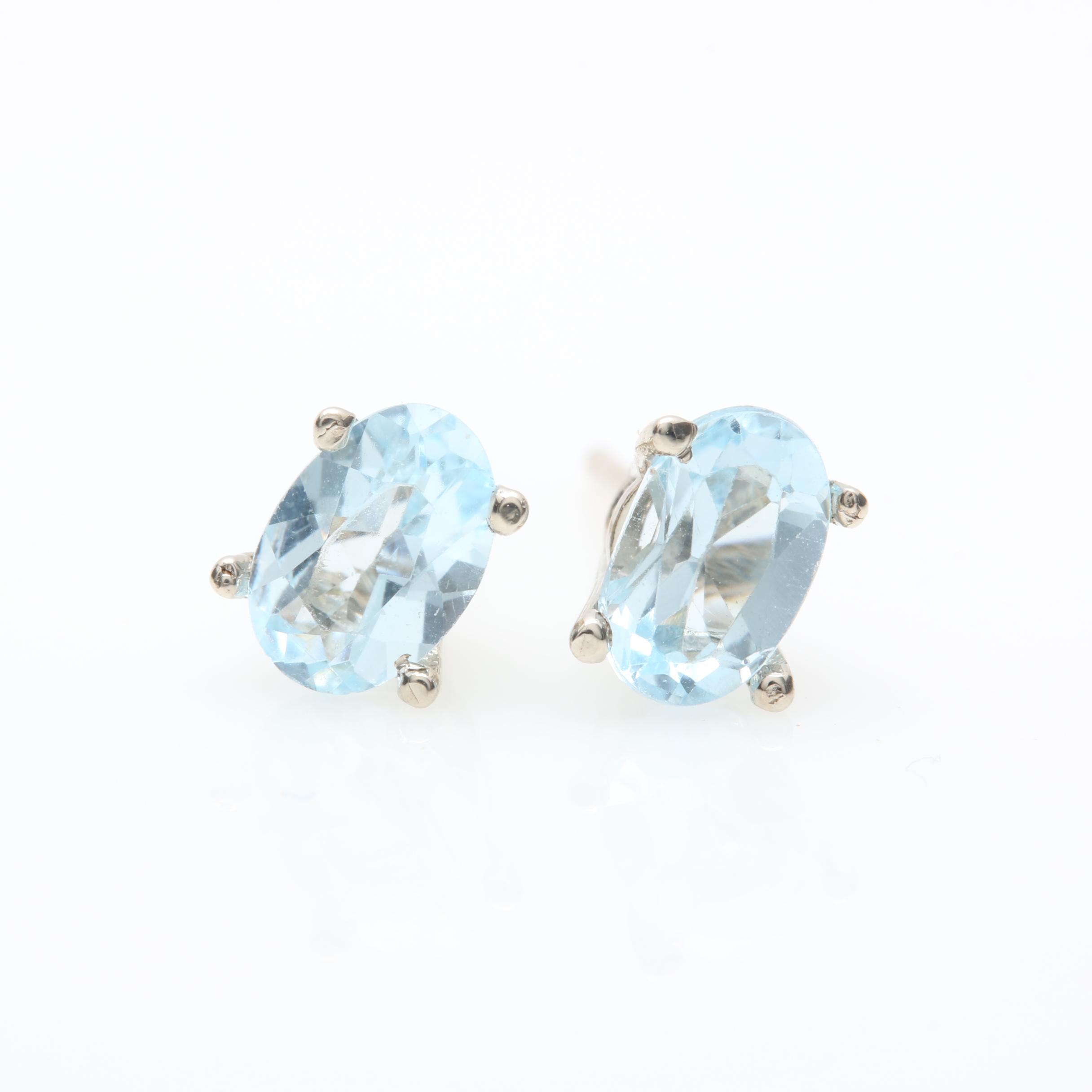 14K White Gold Blue Topaz Stud Earrings