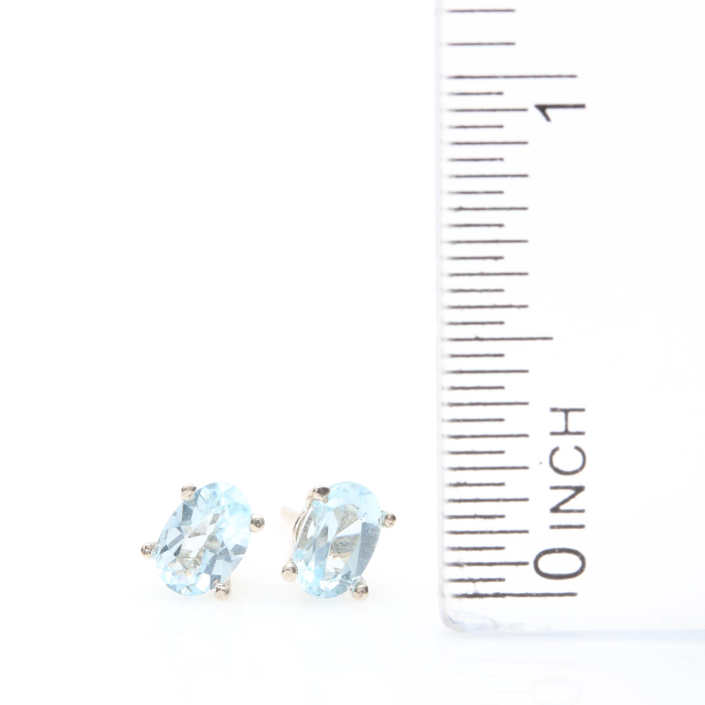 14K White Gold Blue Topaz Stud Earrings