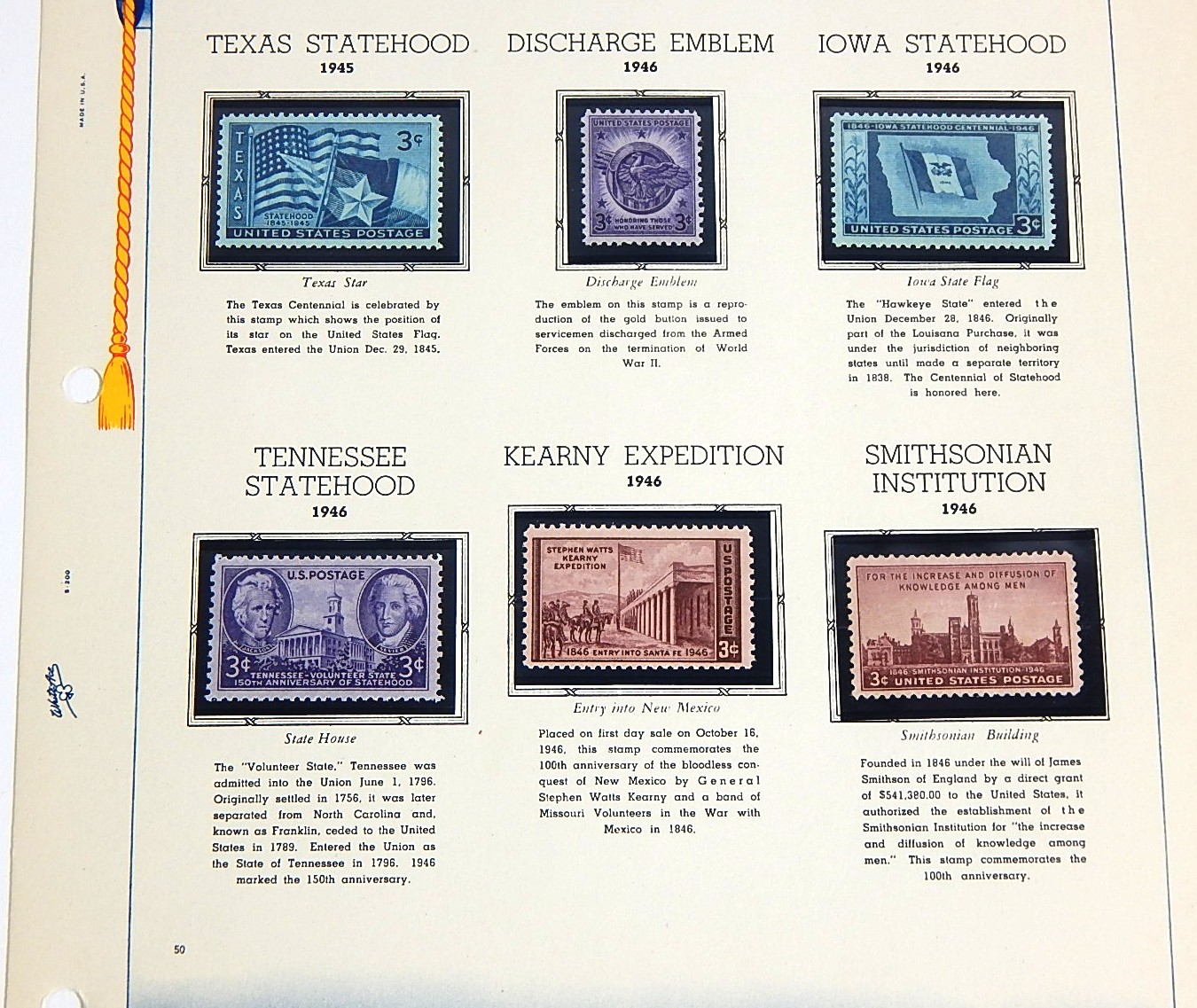 U.S. Commemorative Stamps Collectors Pages 1940-1946 with 47 Stamps