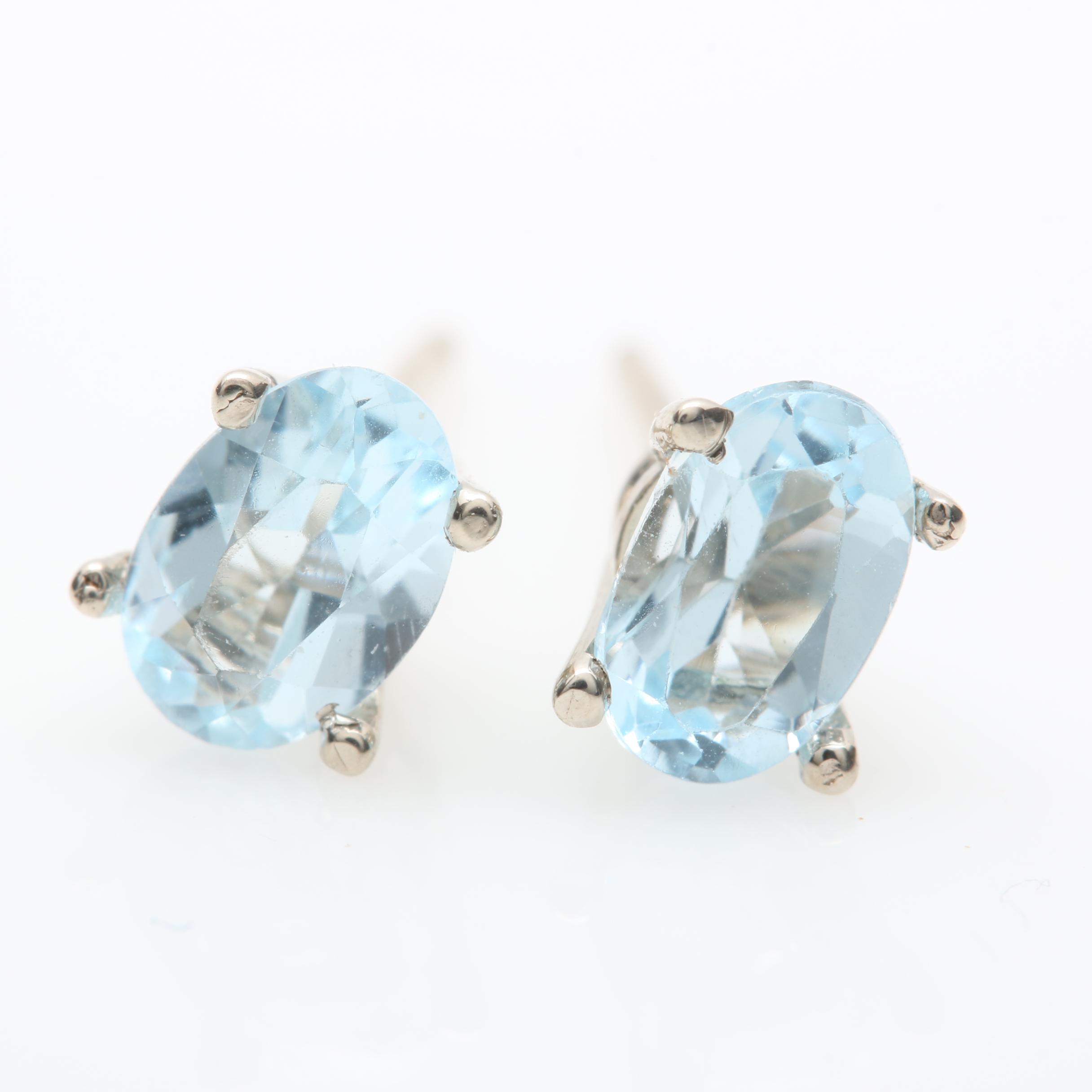 14K White Gold Blue Topaz Stud Earrings