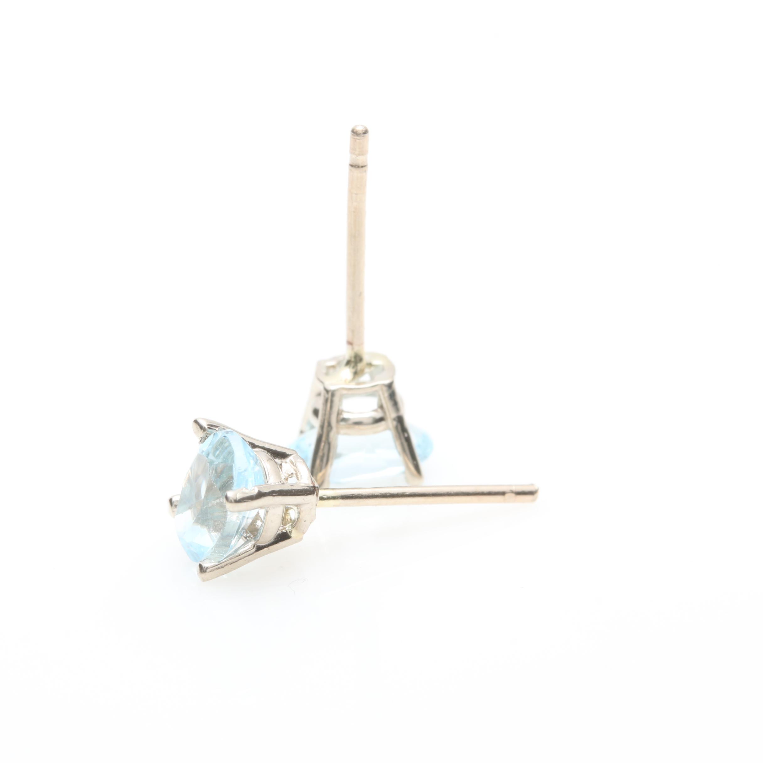 14K White Gold Blue Topaz Stud Earrings