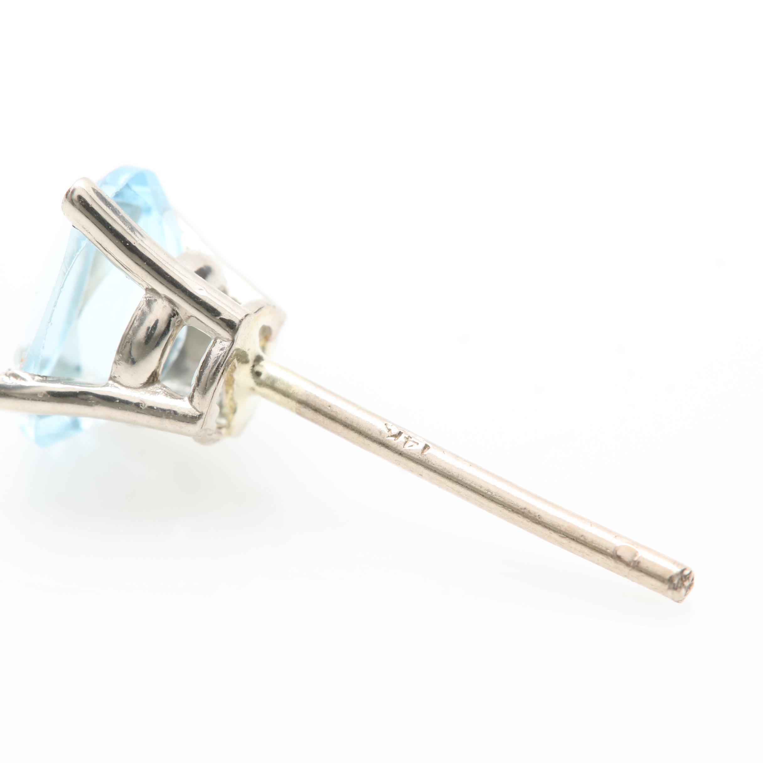 14K White Gold Blue Topaz Stud Earrings