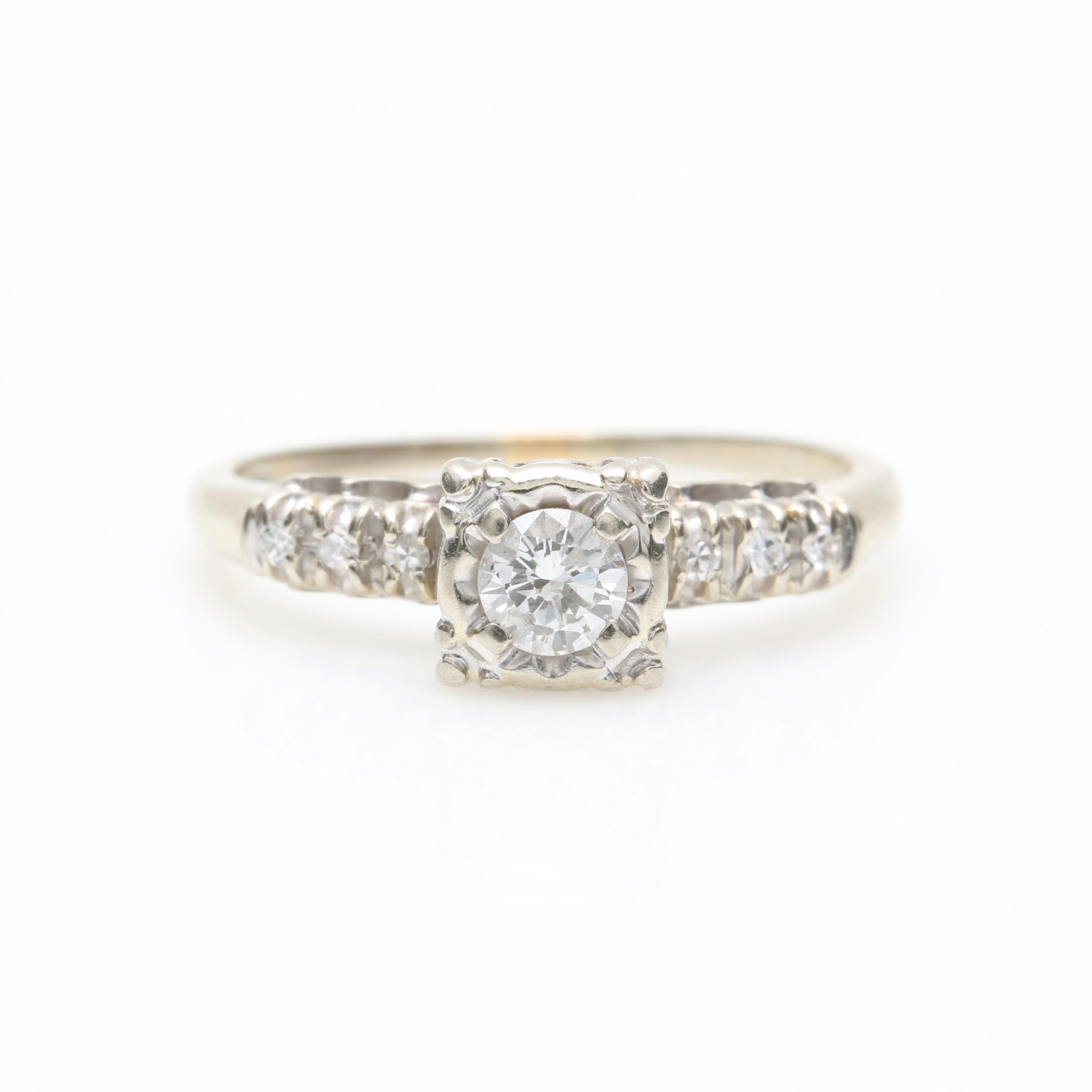 Vintage 14K White Gold Diamond Ring