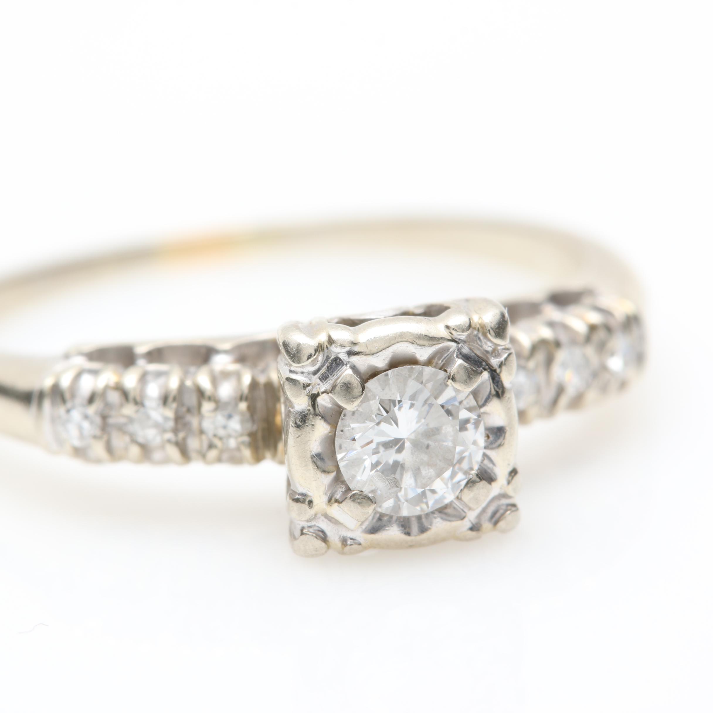 Vintage 14K White Gold Diamond Ring