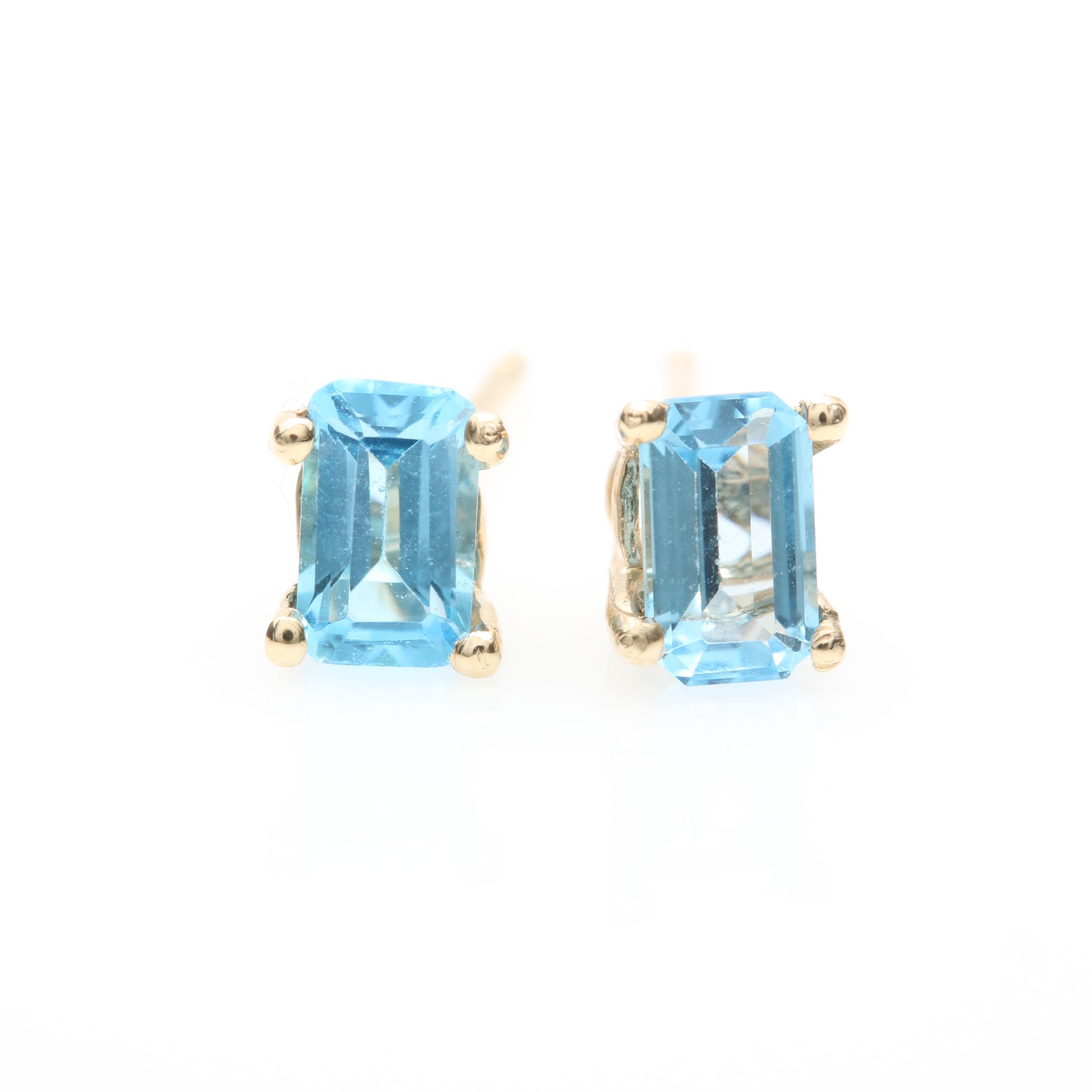 14K Yellow Gold Blue Topaz Stud Earrings