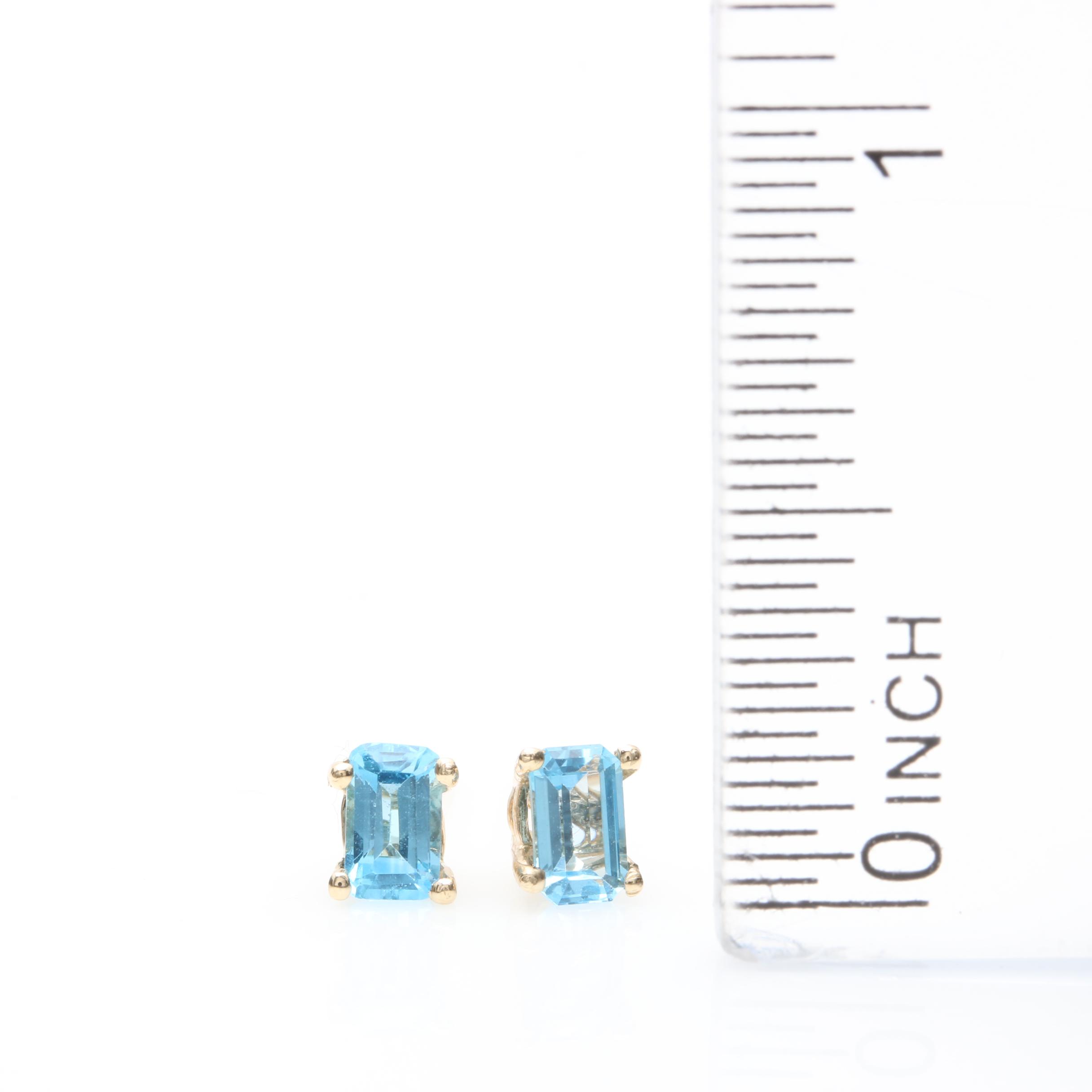 14K Yellow Gold Blue Topaz Stud Earrings
