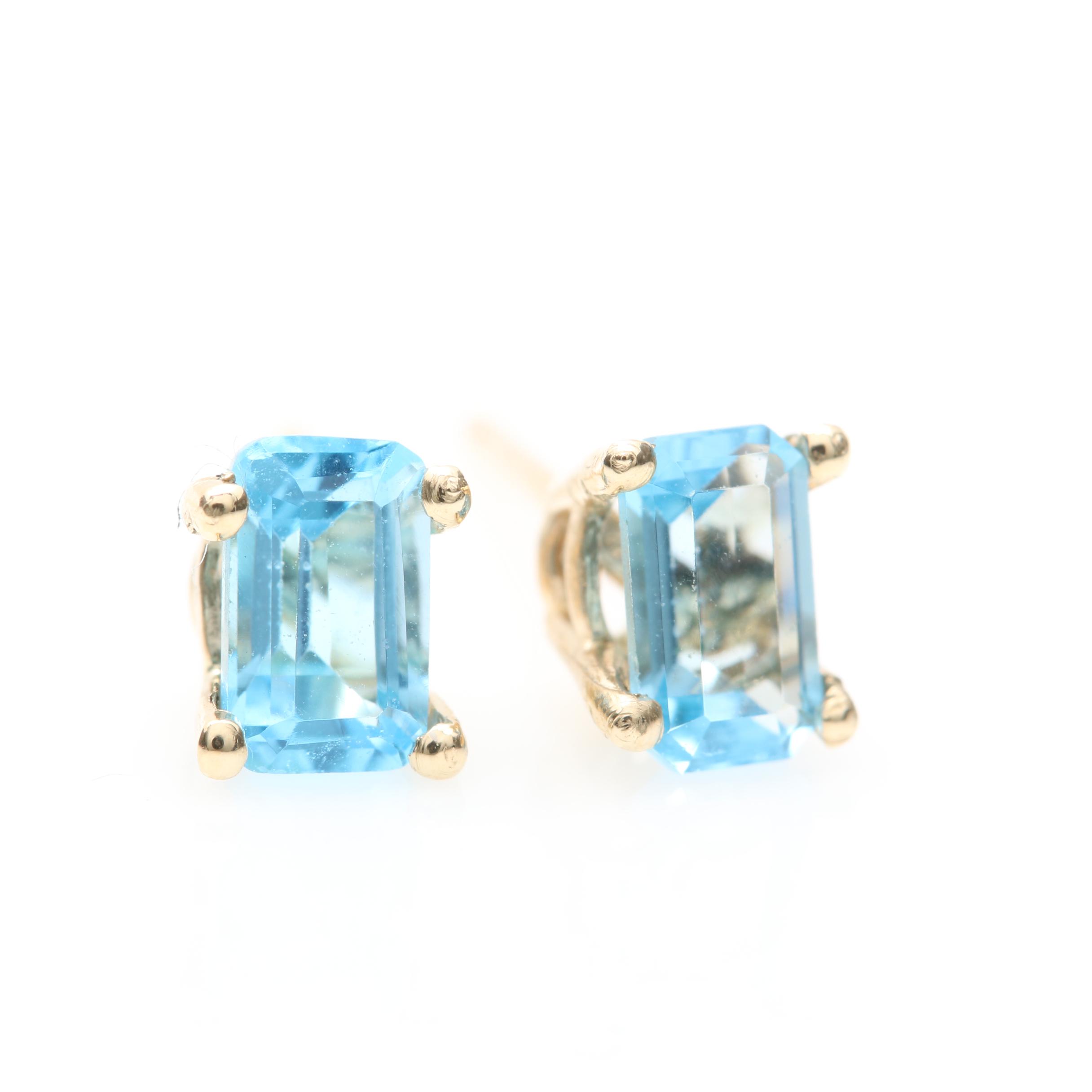 14K Yellow Gold Blue Topaz Stud Earrings